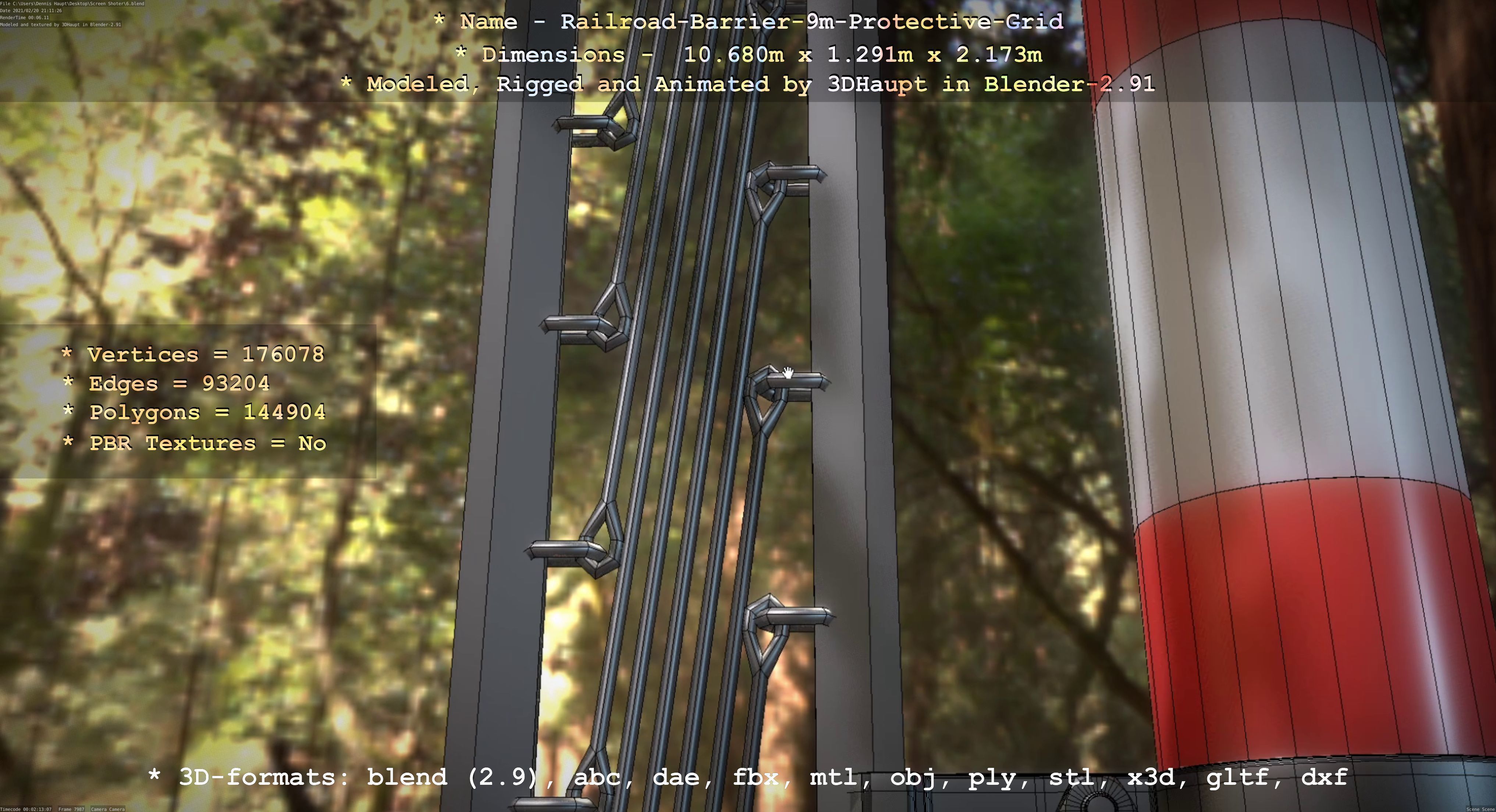 Railroad Barrier 9m High-Poly with Protective Grid 3D model_72