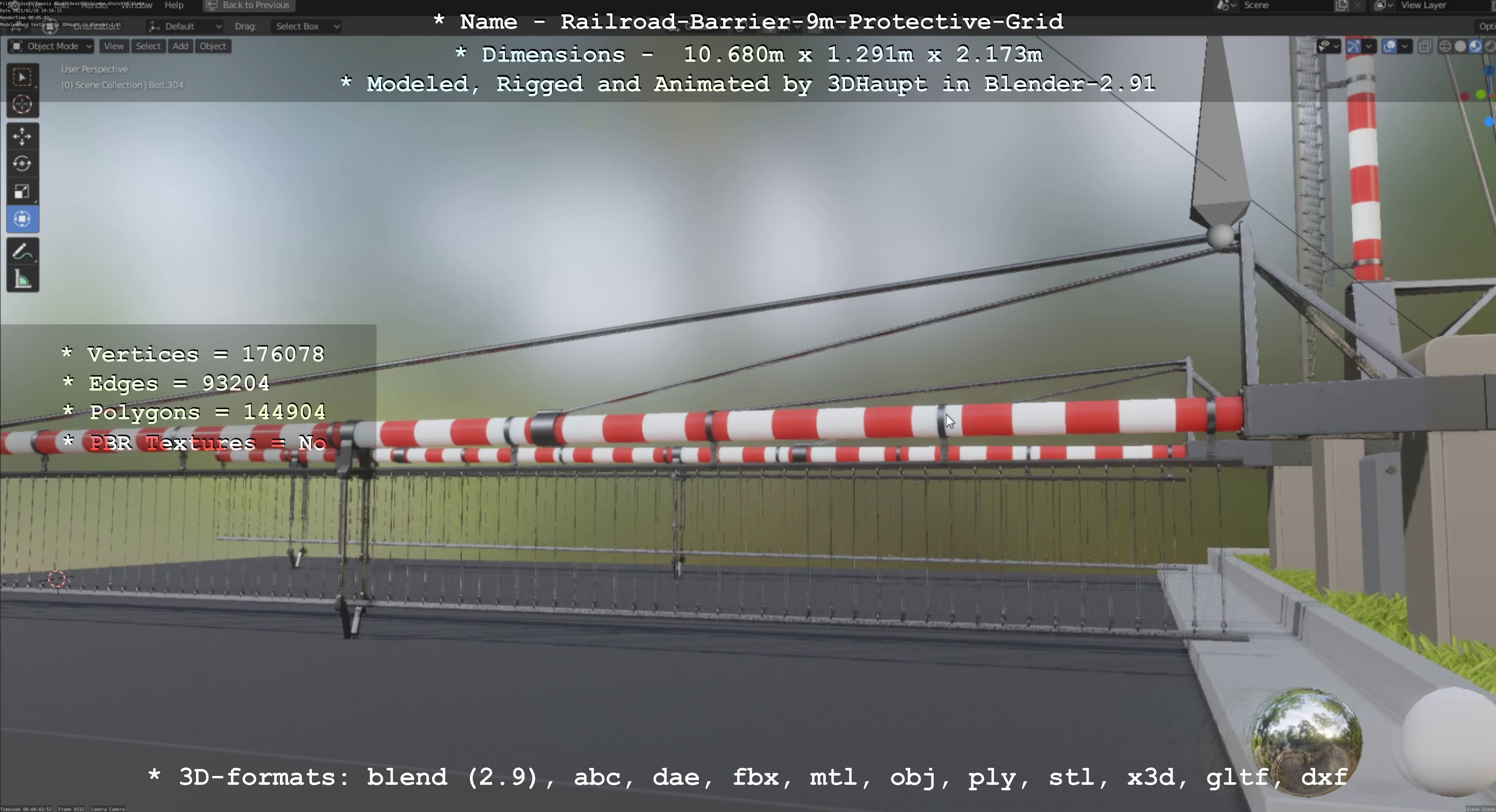 Railroad Barrier 9m High-Poly with Protective Grid 3D model_106