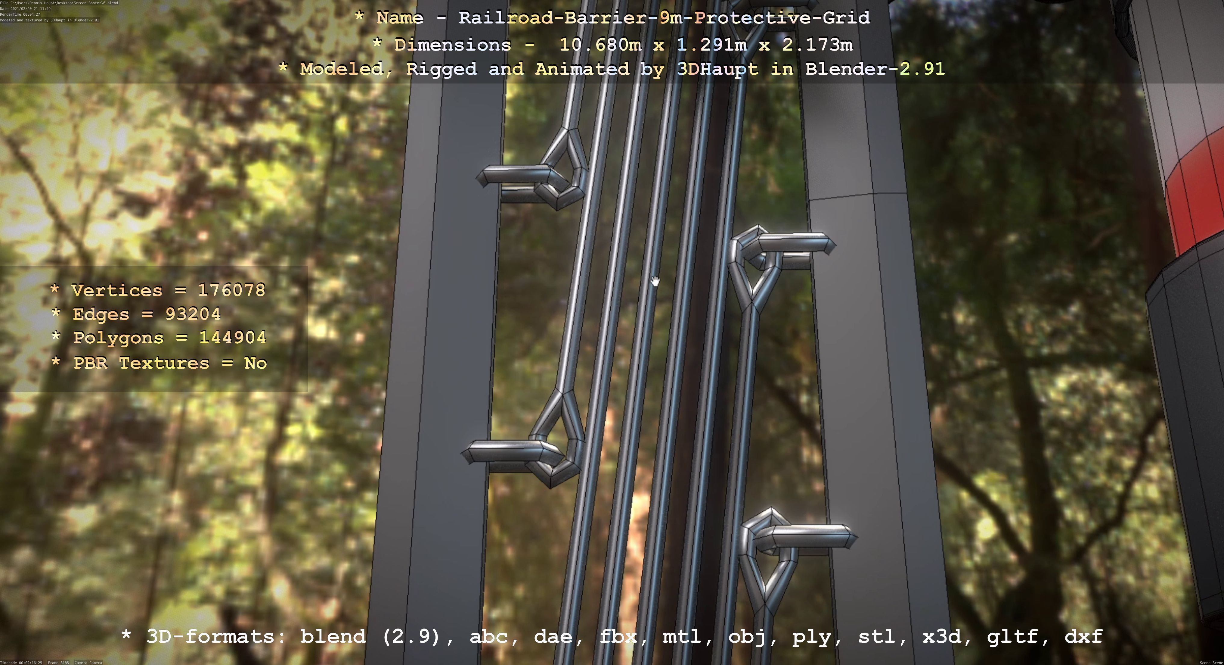 Railroad Barrier 9m High-Poly with Protective Grid 3D model_71