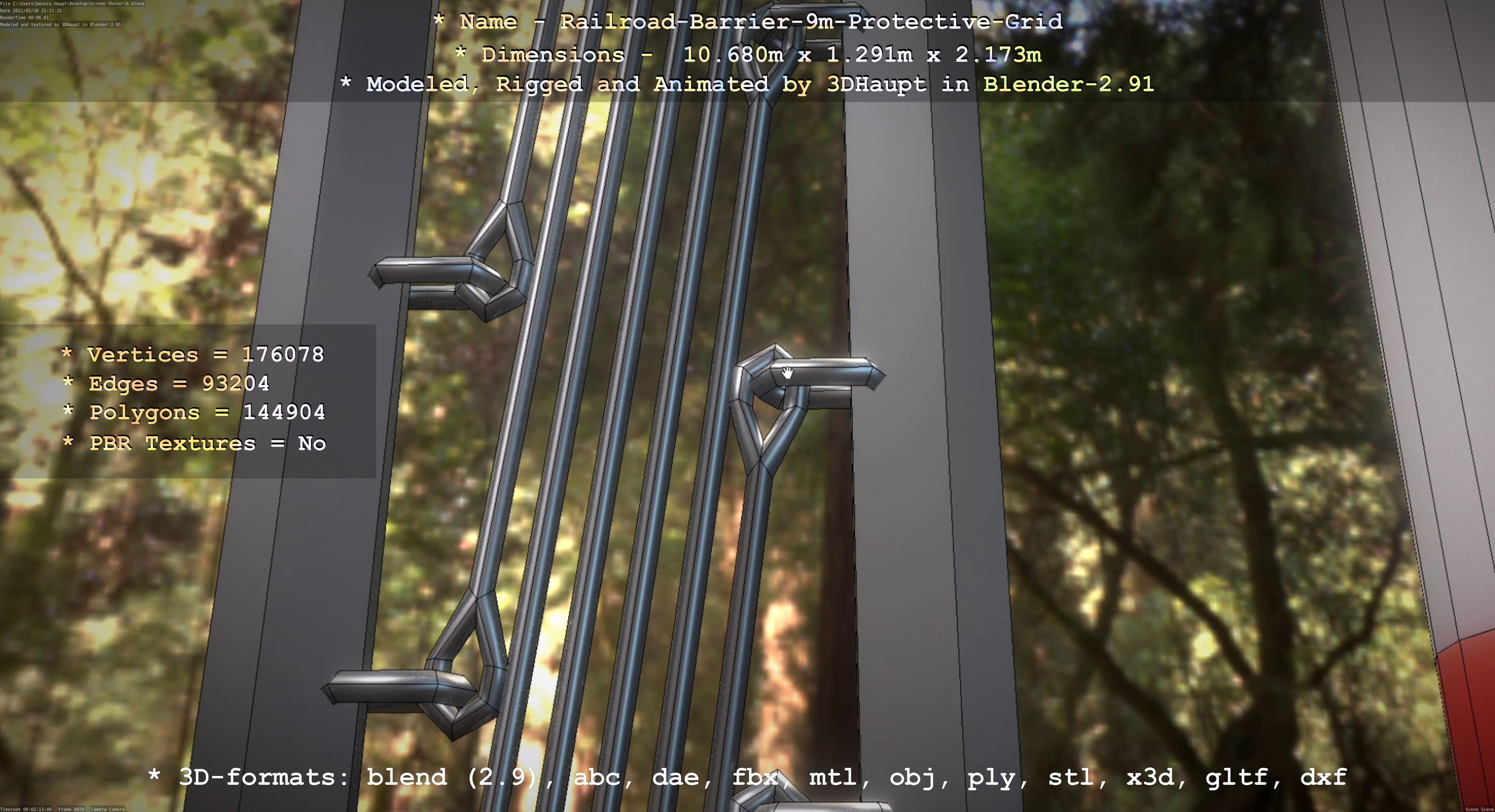 Railroad Barrier 9m High-Poly with Protective Grid 3D model_69