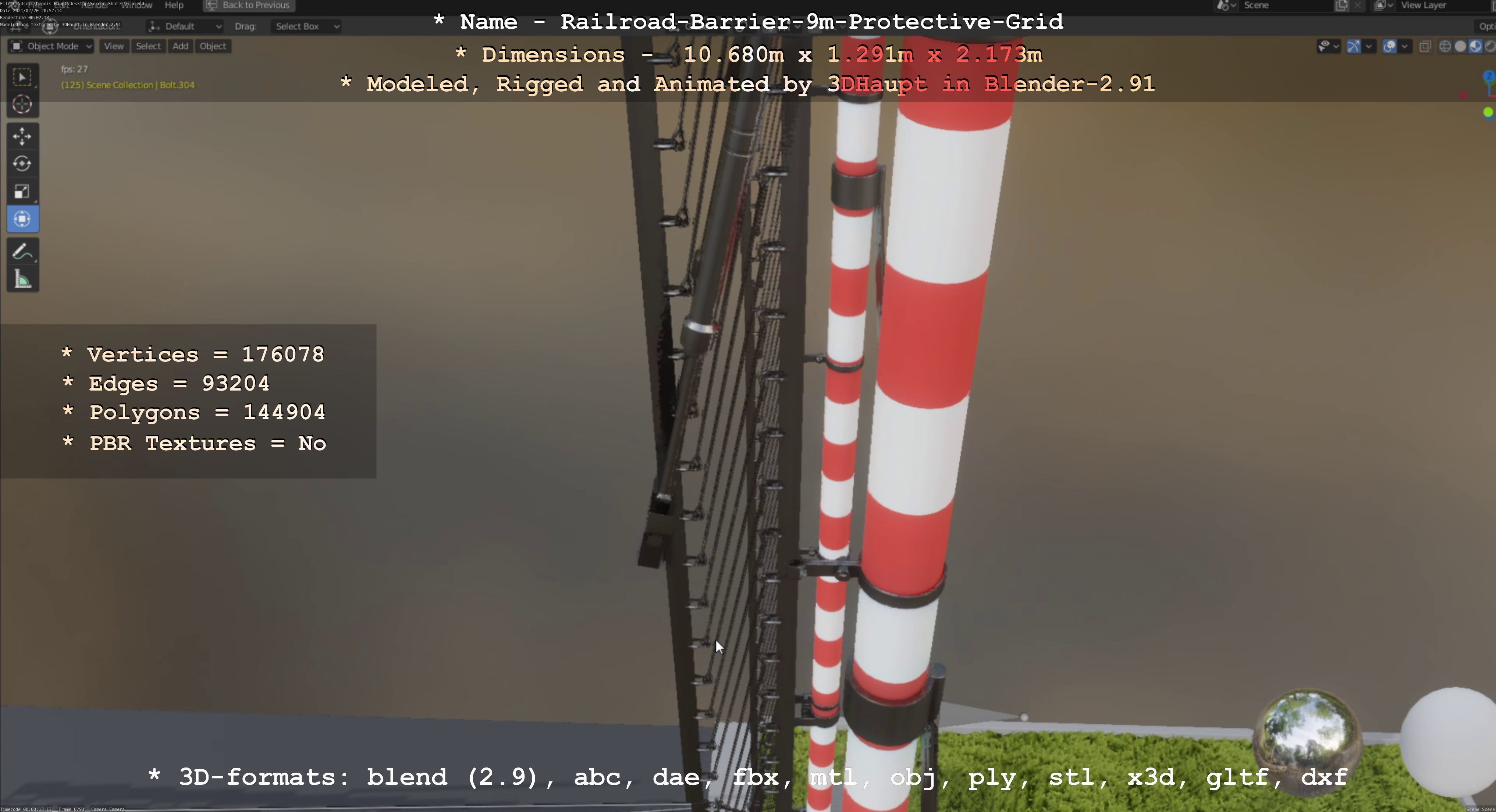 Railroad Barrier 9m High-Poly with Protective Grid 3D model_112