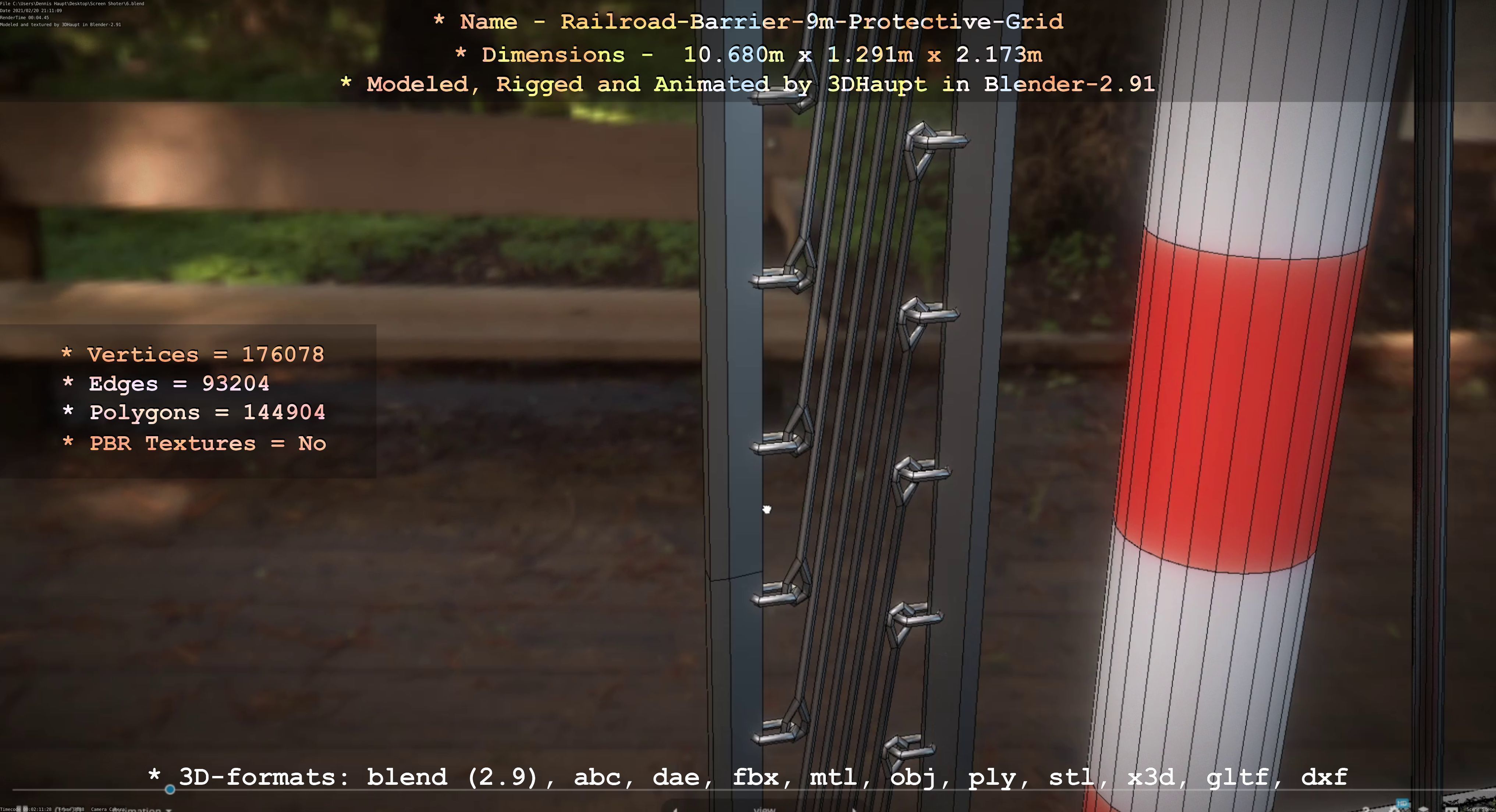 Railroad Barrier 9m High-Poly with Protective Grid 3D model_67