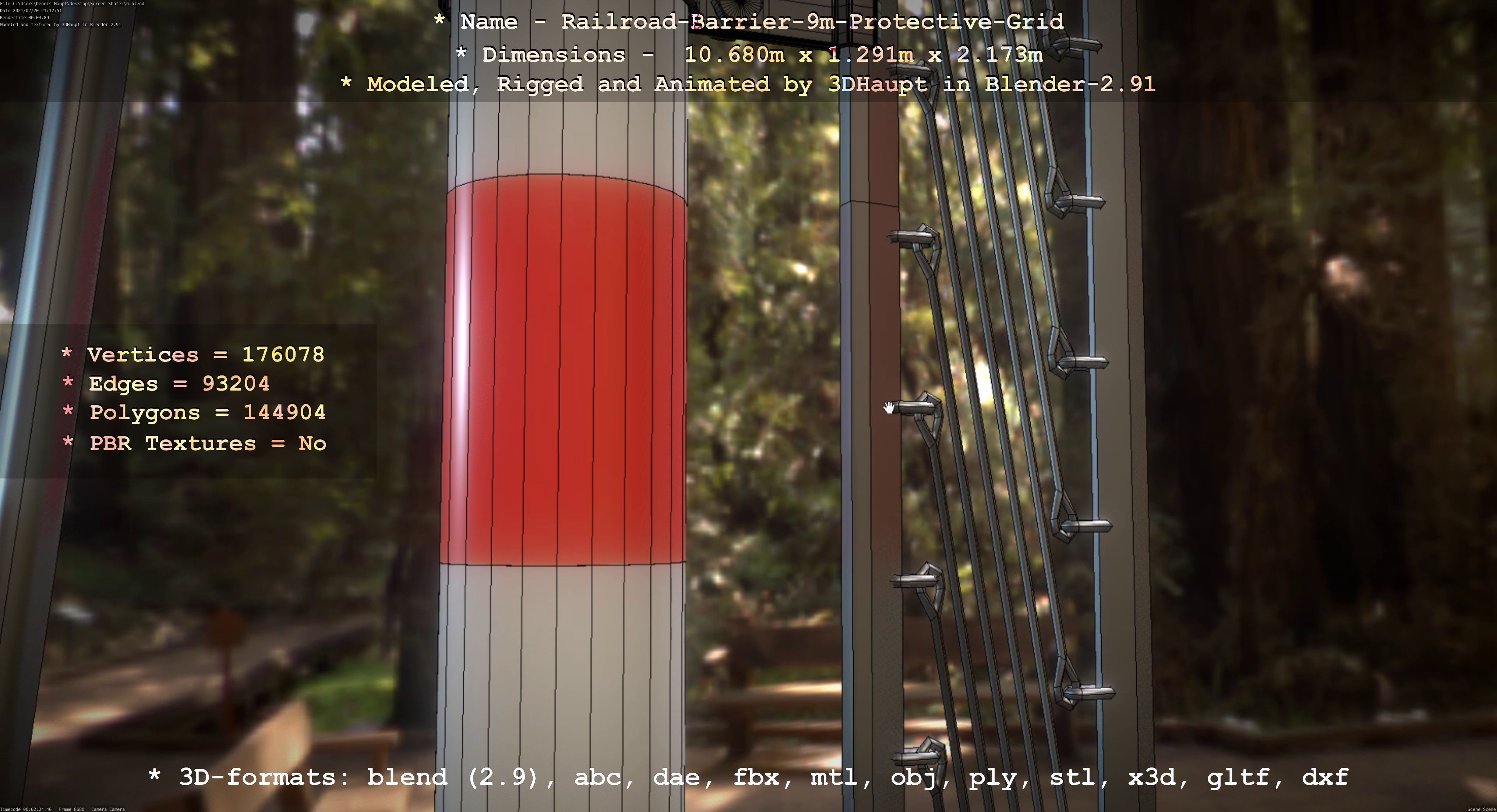 Railroad Barrier 9m High-Poly with Protective Grid 3D model_84