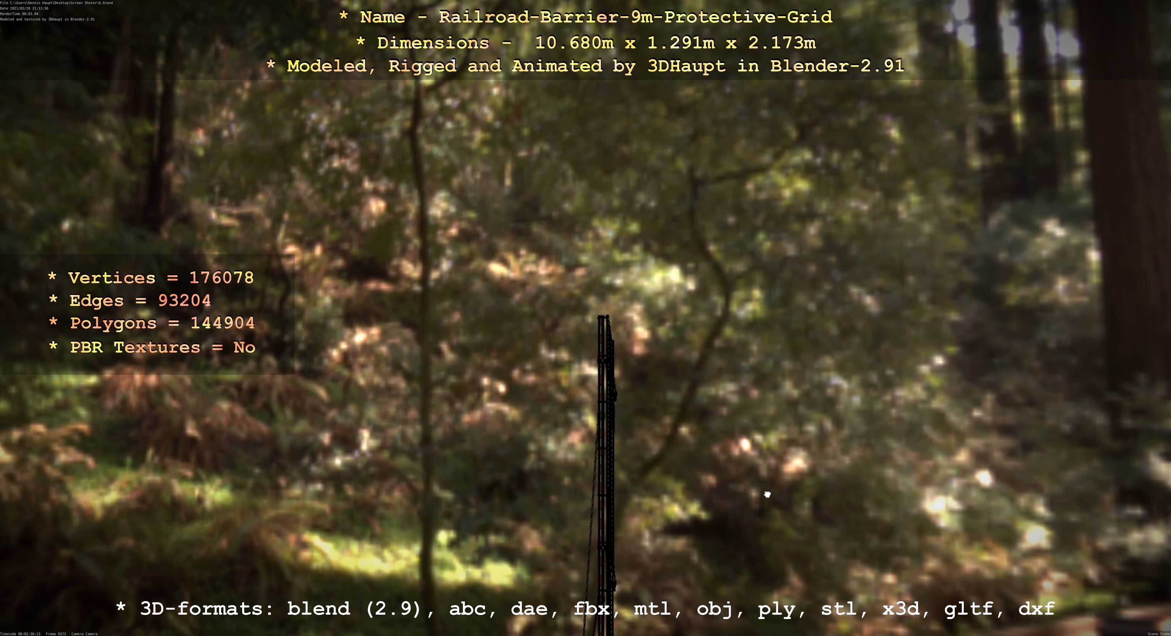 Railroad Barrier 9m High-Poly with Protective Grid 3D model_88