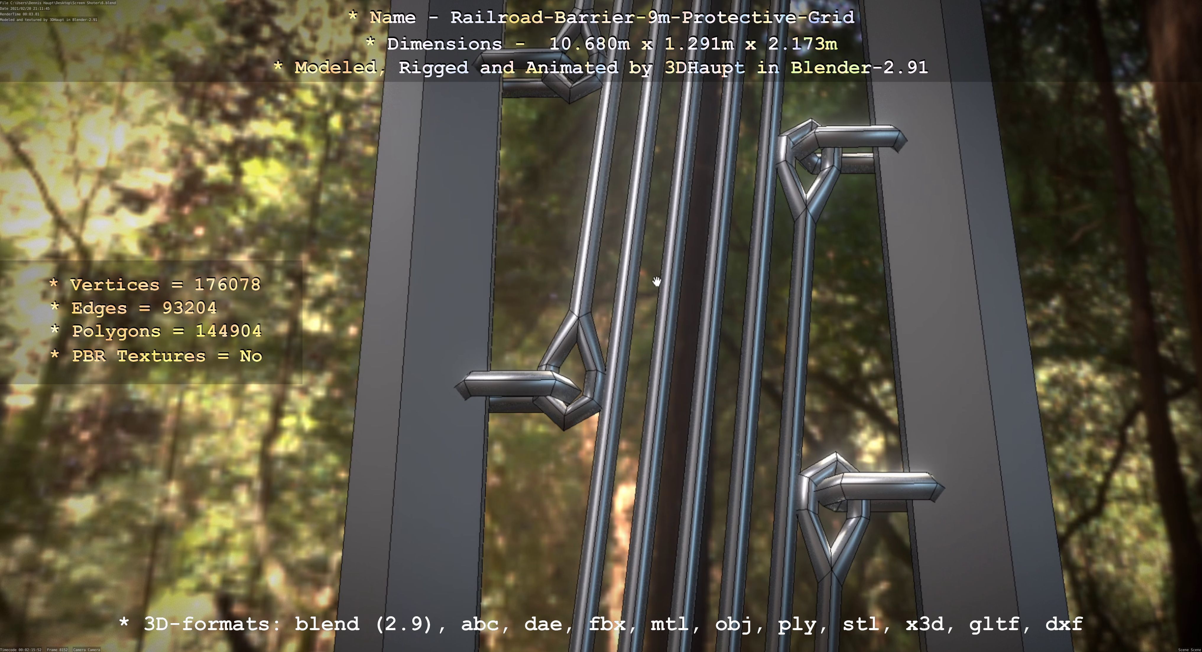 Railroad Barrier 9m High-Poly with Protective Grid 3D model_73