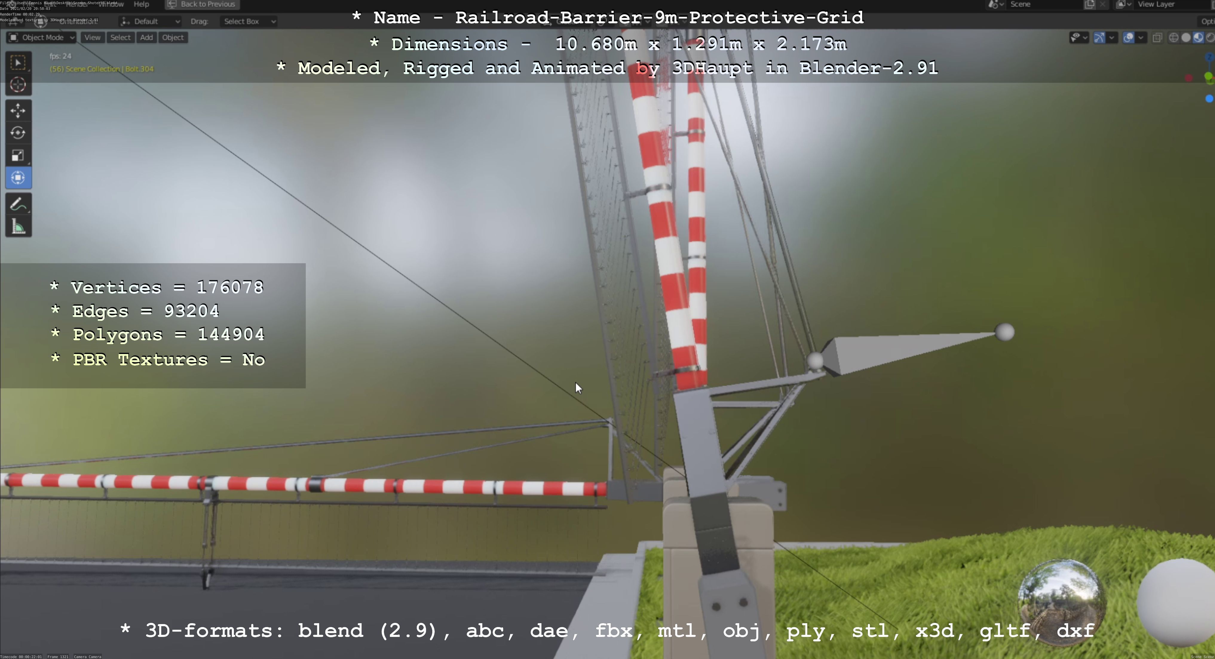 Railroad Barrier 9m High-Poly with Protective Grid 3D model_113