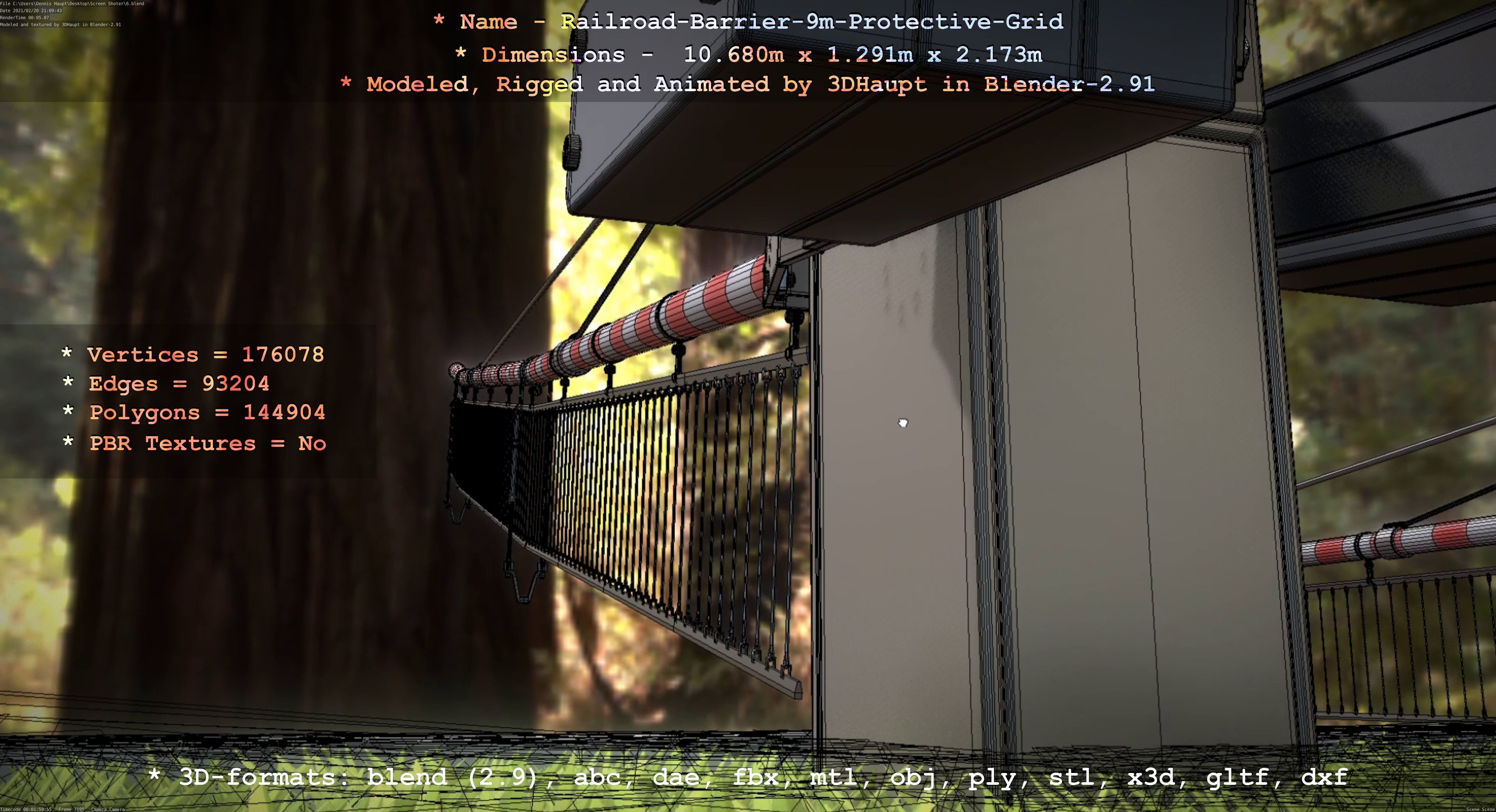 Railroad Barrier 9m High-Poly with Protective Grid 3D model_58