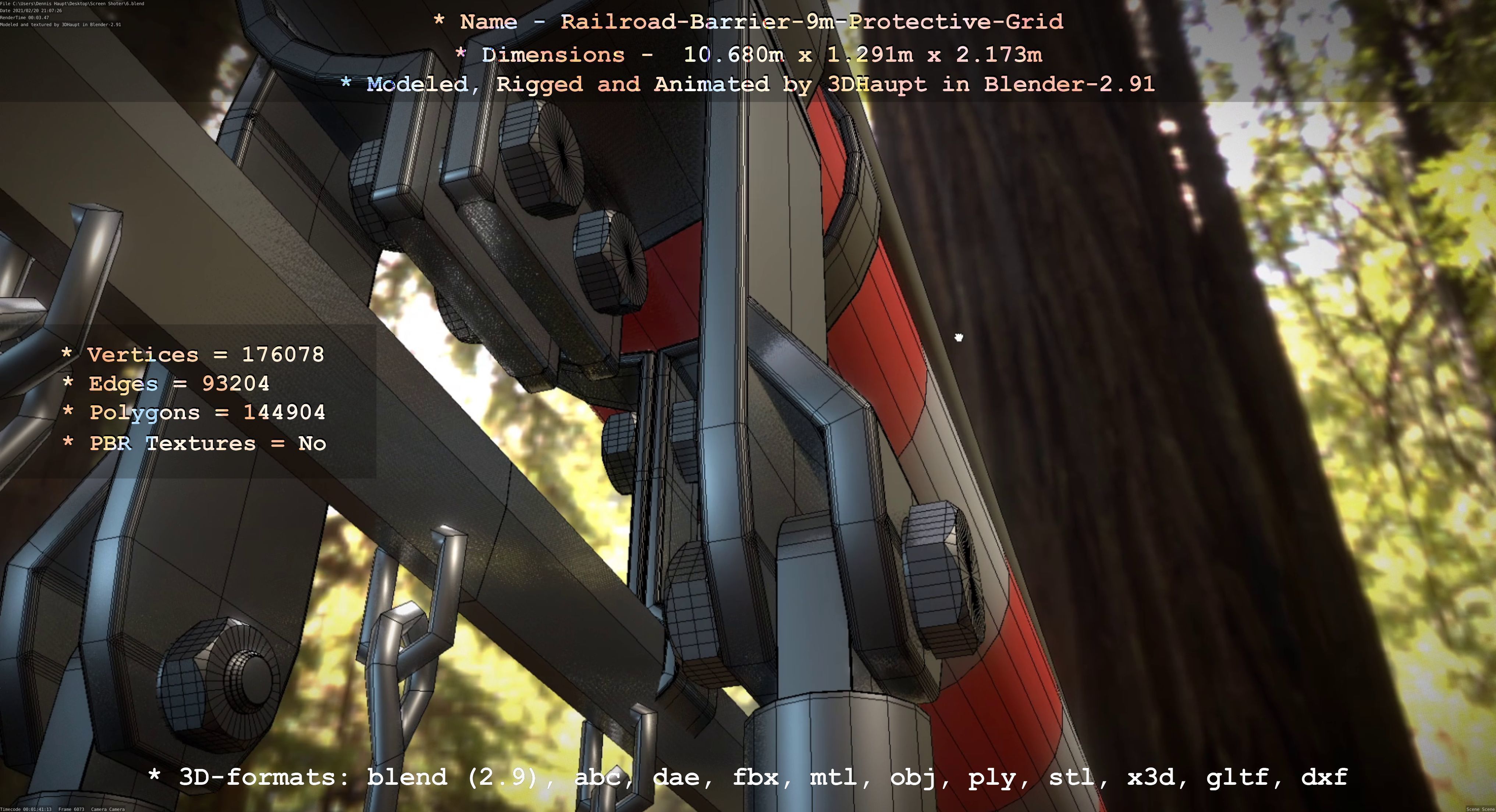 Railroad Barrier 9m High-Poly with Protective Grid 3D model_17