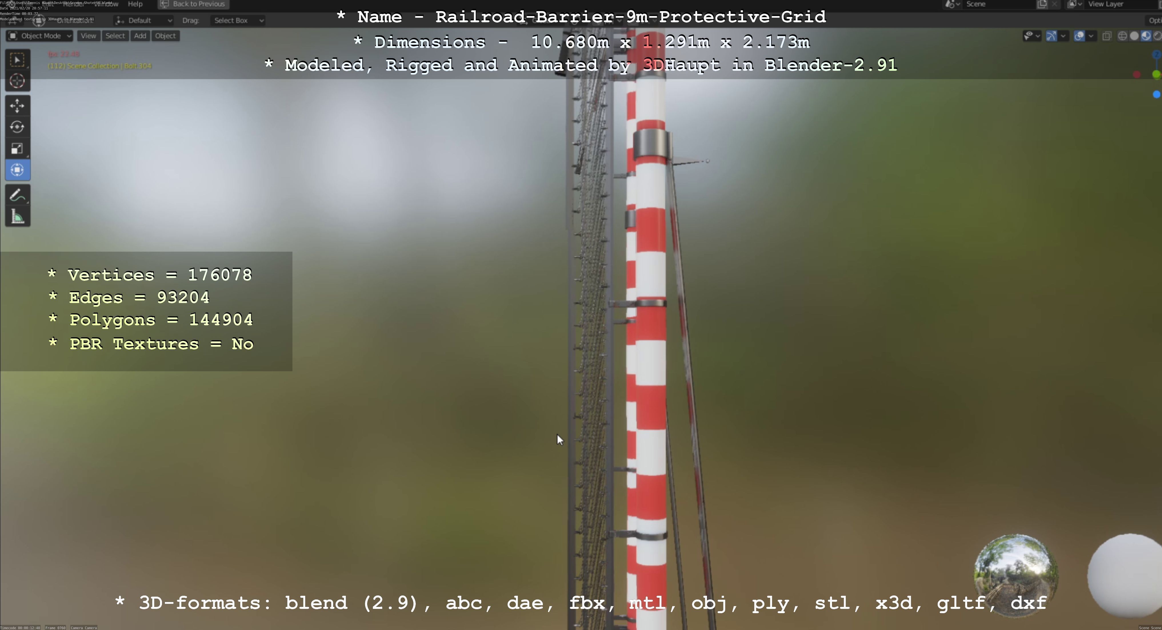 Railroad Barrier 9m High-Poly with Protective Grid 3D model_108