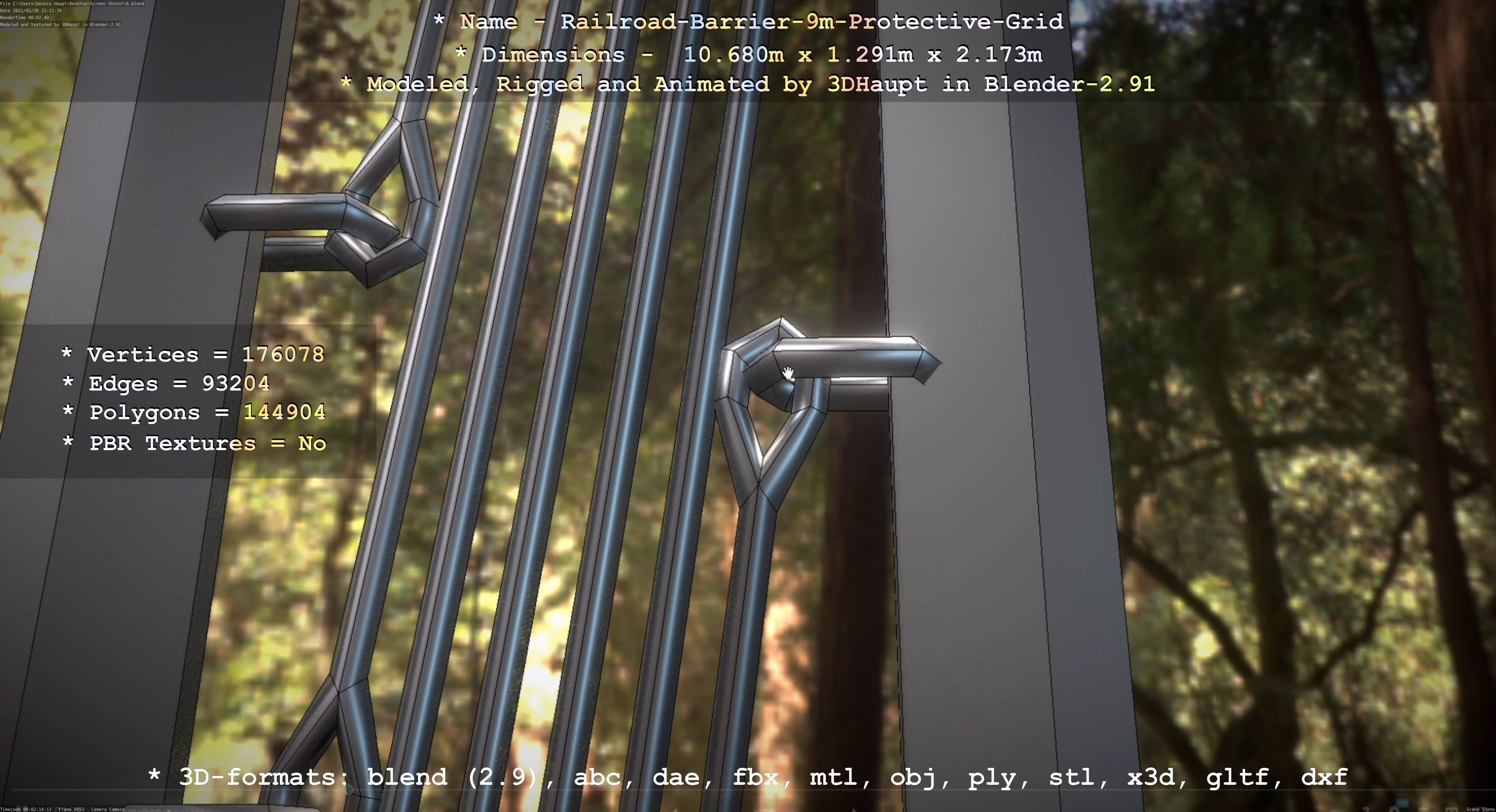 Railroad Barrier 9m High-Poly with Protective Grid 3D model_26