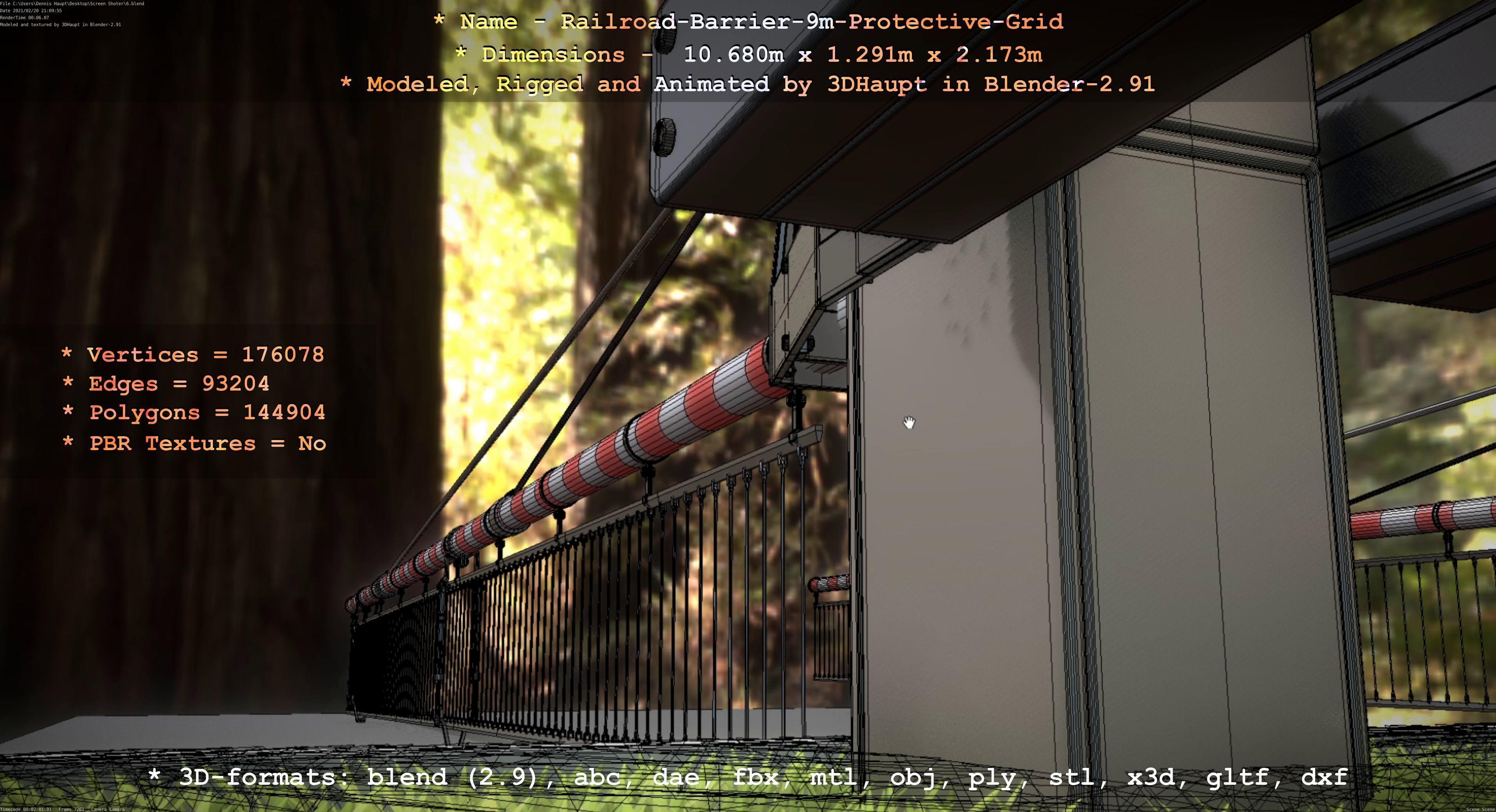 Railroad Barrier 9m High-Poly with Protective Grid 3D model_61