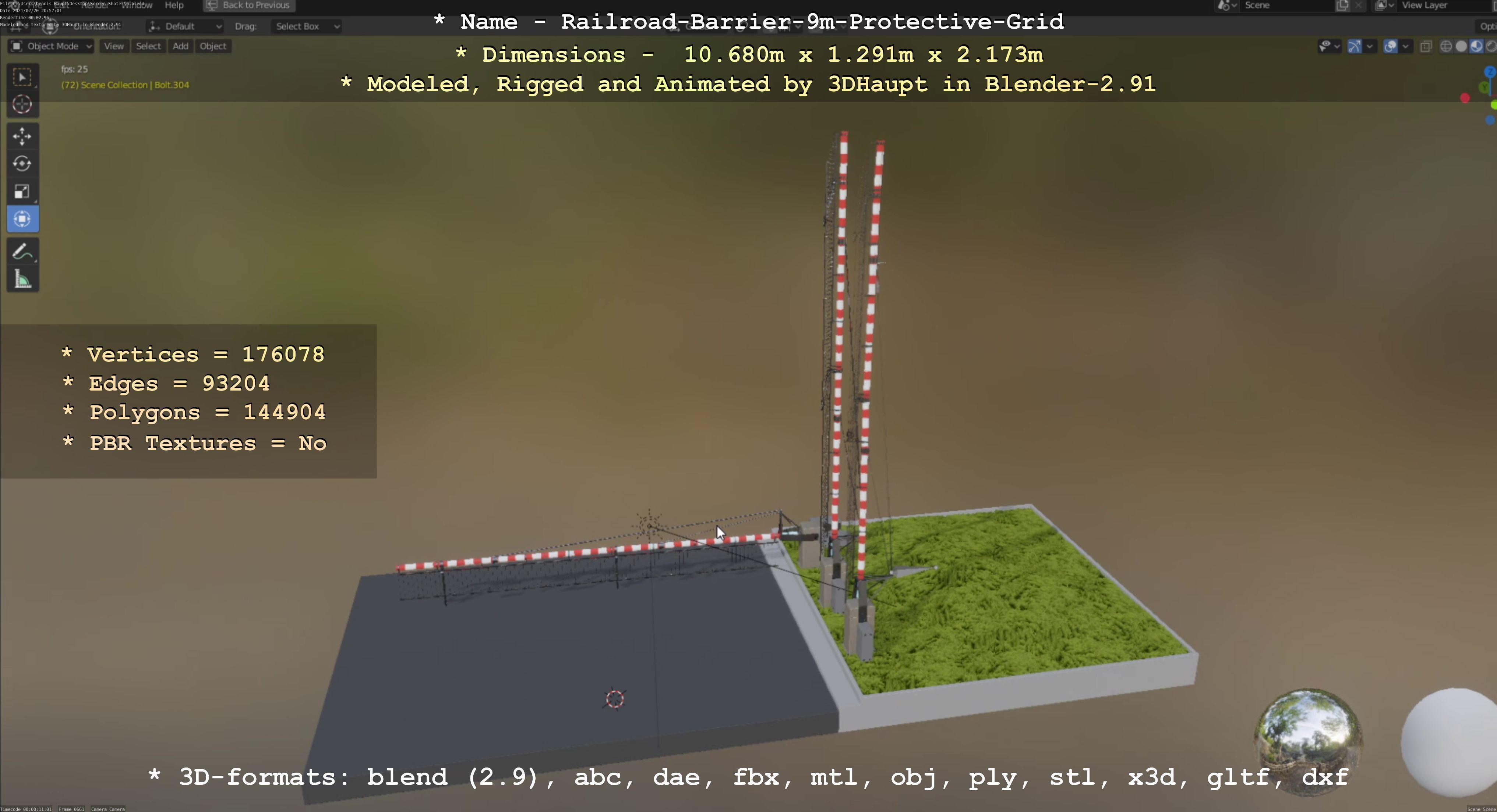 Railroad Barrier 9m High-Poly with Protective Grid 3D model_103