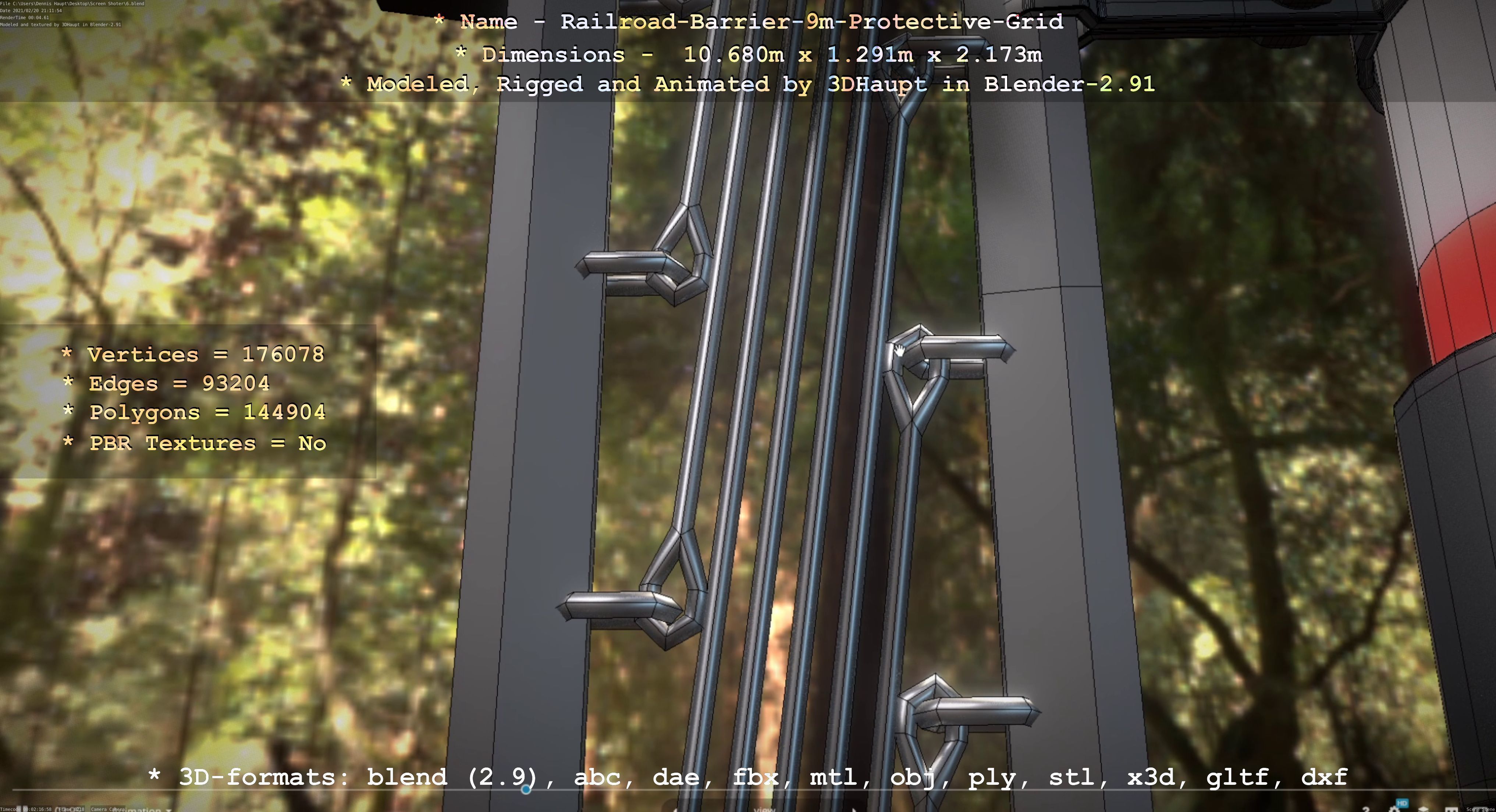 Railroad Barrier 9m High-Poly with Protective Grid 3D model_78