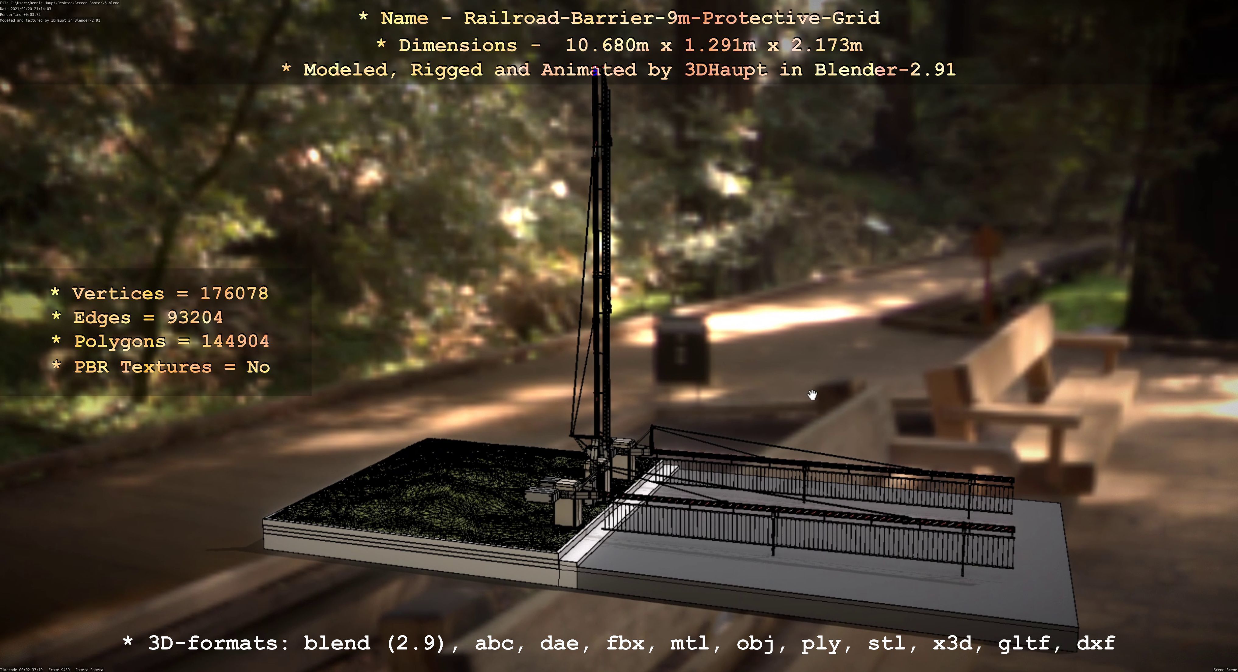 Railroad Barrier 9m High-Poly with Protective Grid 3D model_90