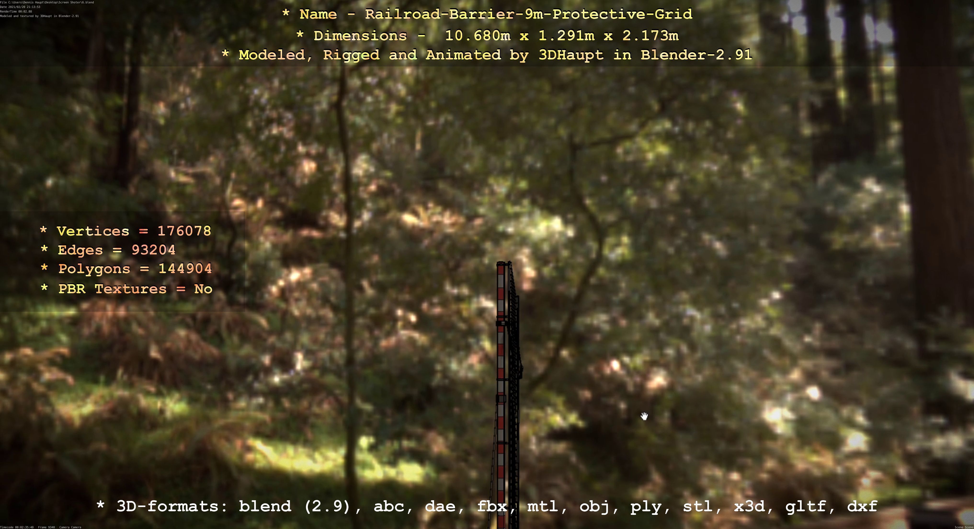 Railroad Barrier 9m High-Poly with Protective Grid 3D model_83