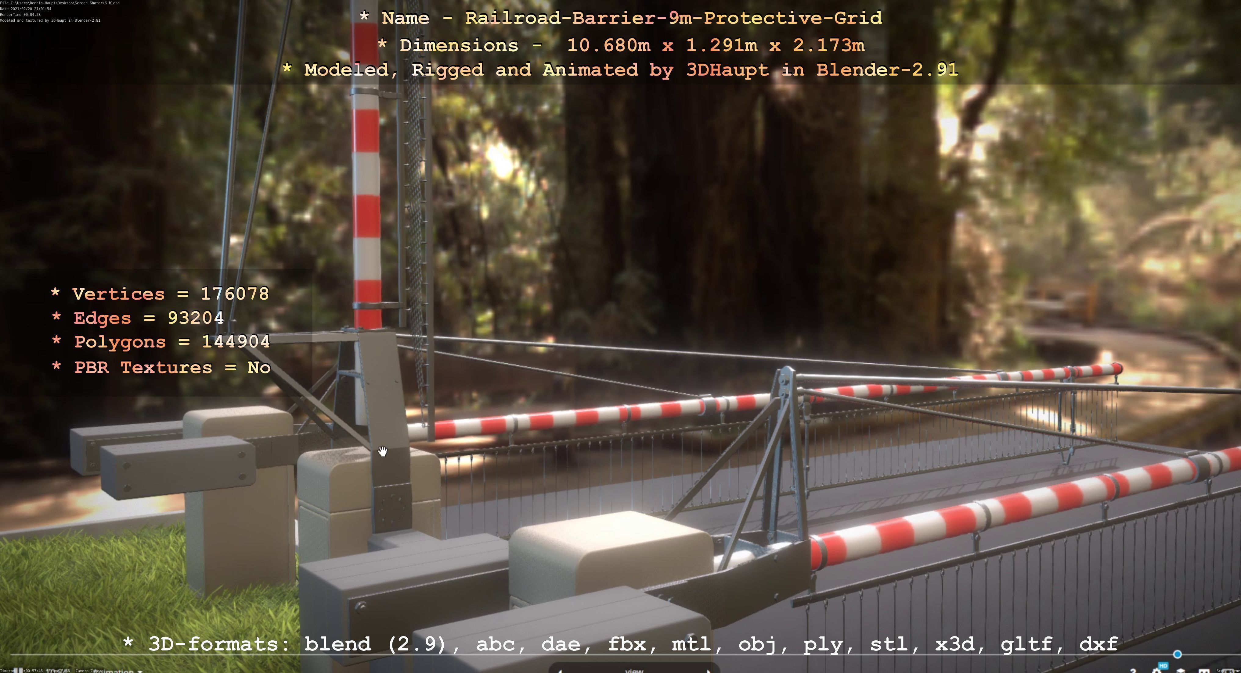 Railroad Barrier 9m High-Poly with Protective Grid 3D model_32