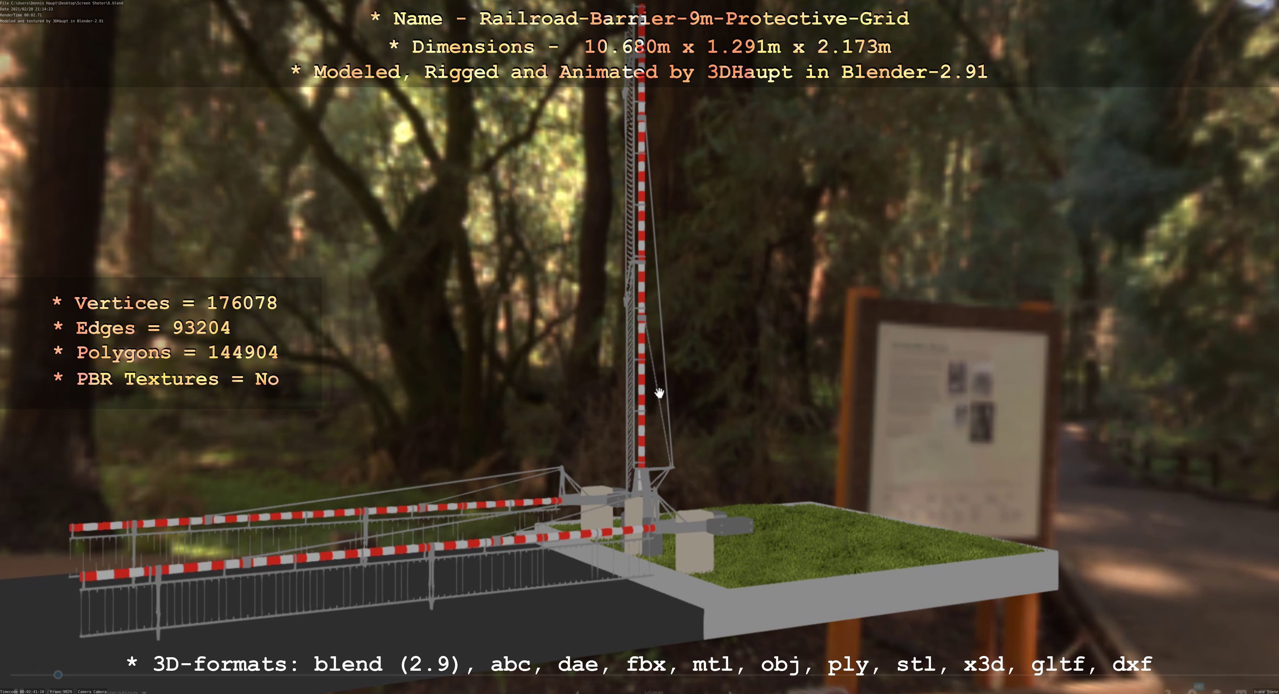 Railroad Barrier 9m High-Poly with Protective Grid 3D model_93