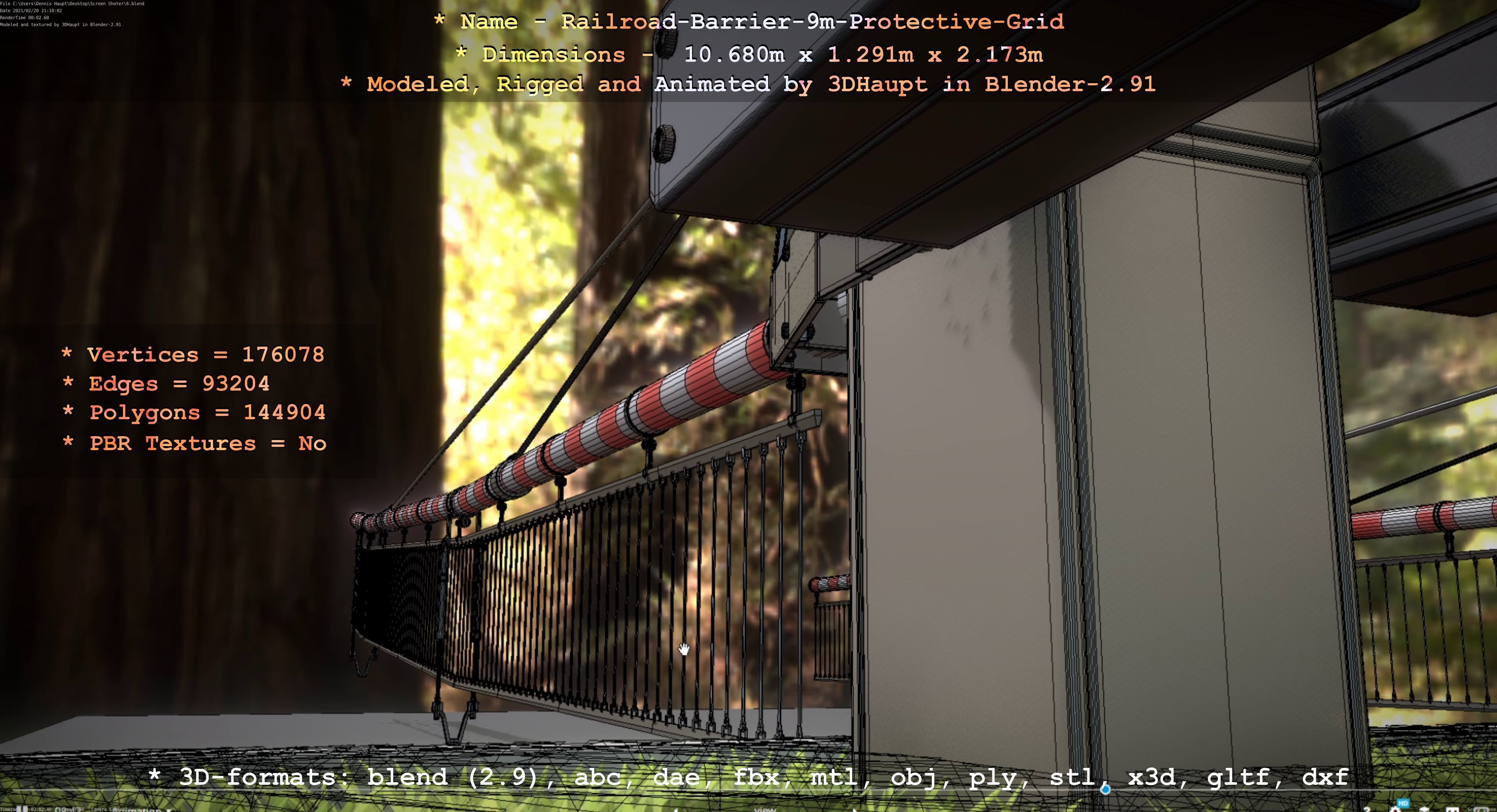 Railroad Barrier 9m High-Poly with Protective Grid 3D model_64