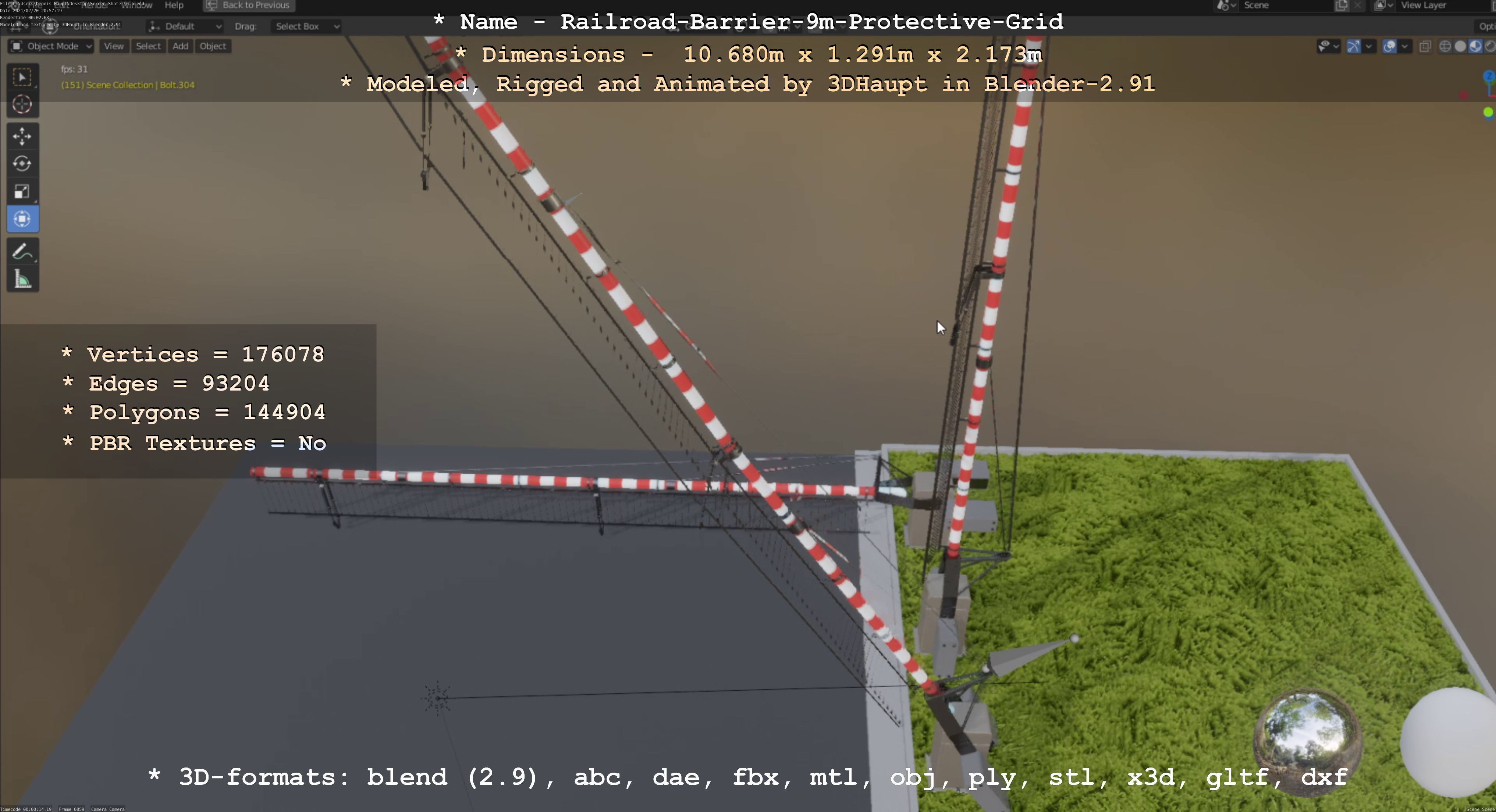 Railroad Barrier 9m High-Poly with Protective Grid 3D model_110
