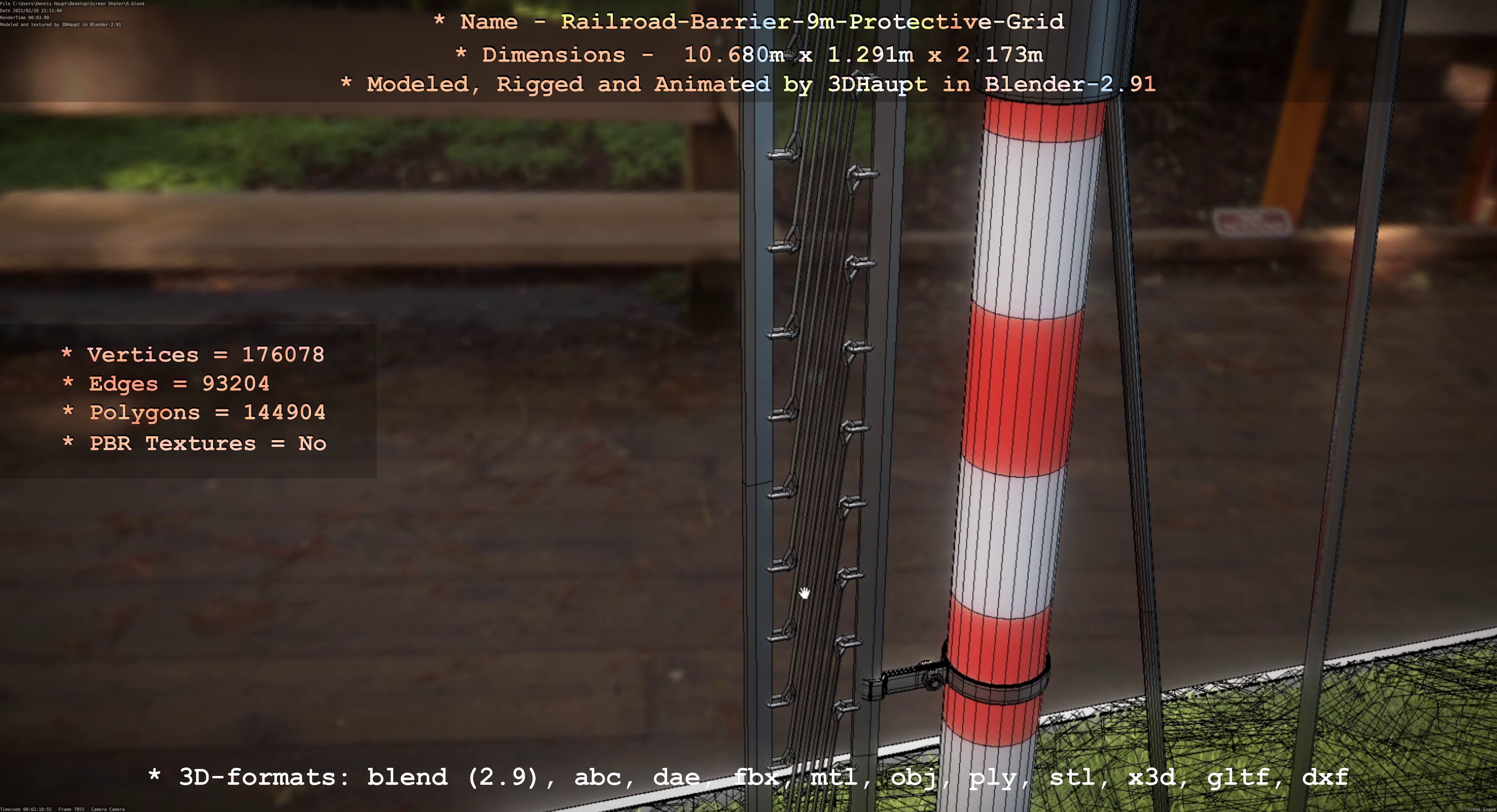 Railroad Barrier 9m High-Poly with Protective Grid 3D model_63