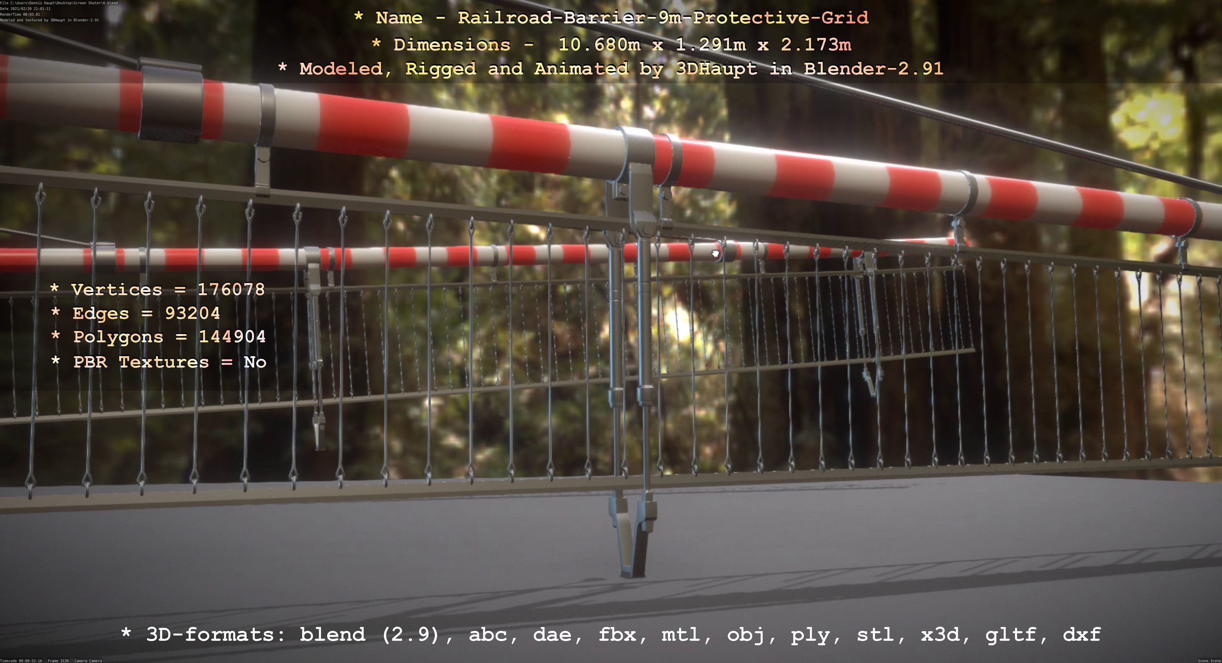 Railroad Barrier 9m High-Poly with Protective Grid 3D model_45