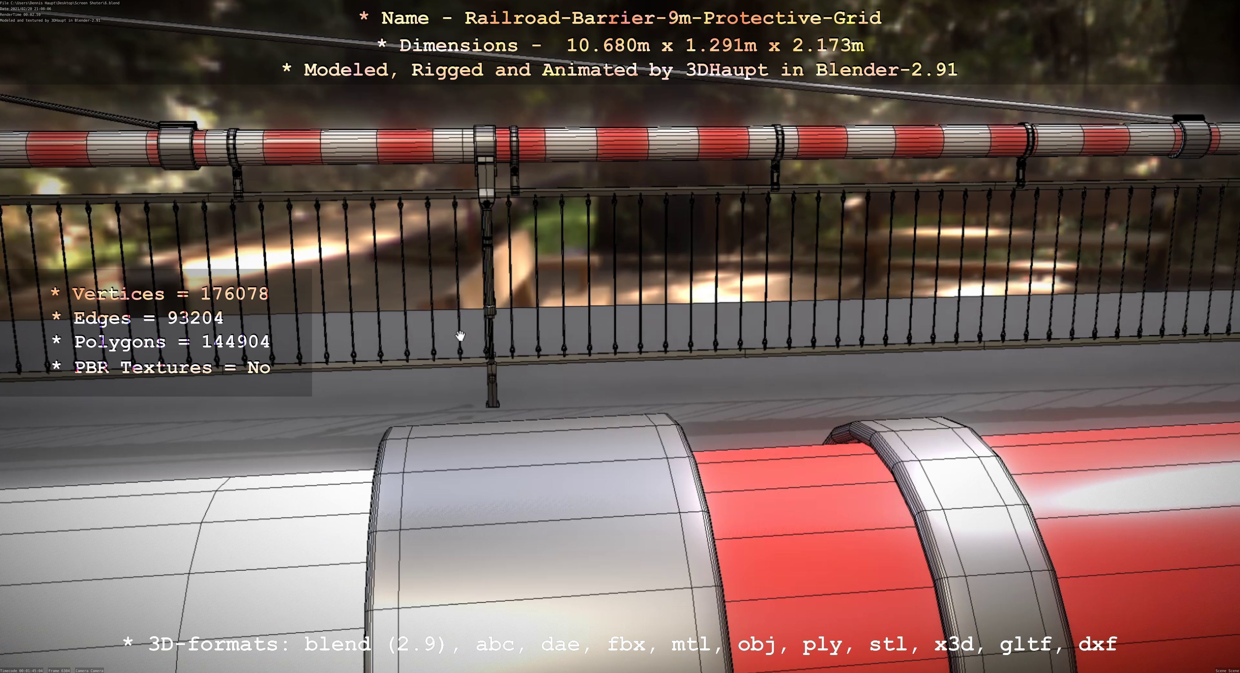 Railroad Barrier 9m High-Poly with Protective Grid 3D model_50