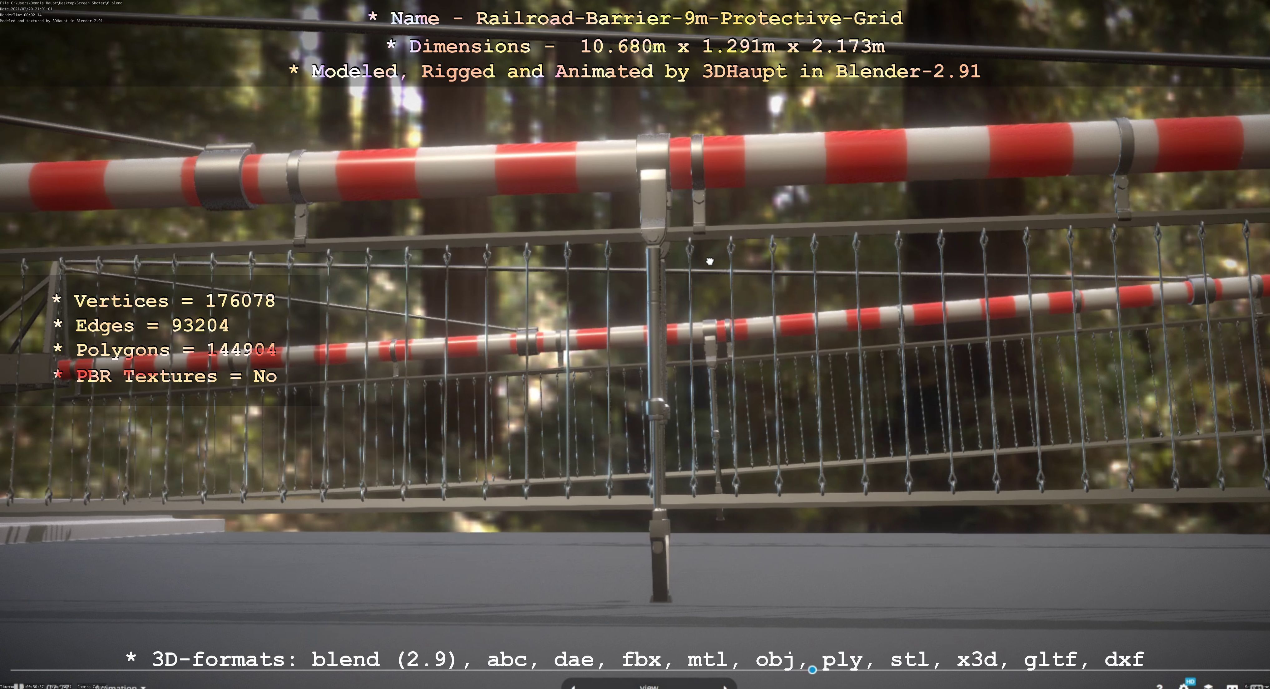 Railroad Barrier 9m High-Poly with Protective Grid 3D model_40