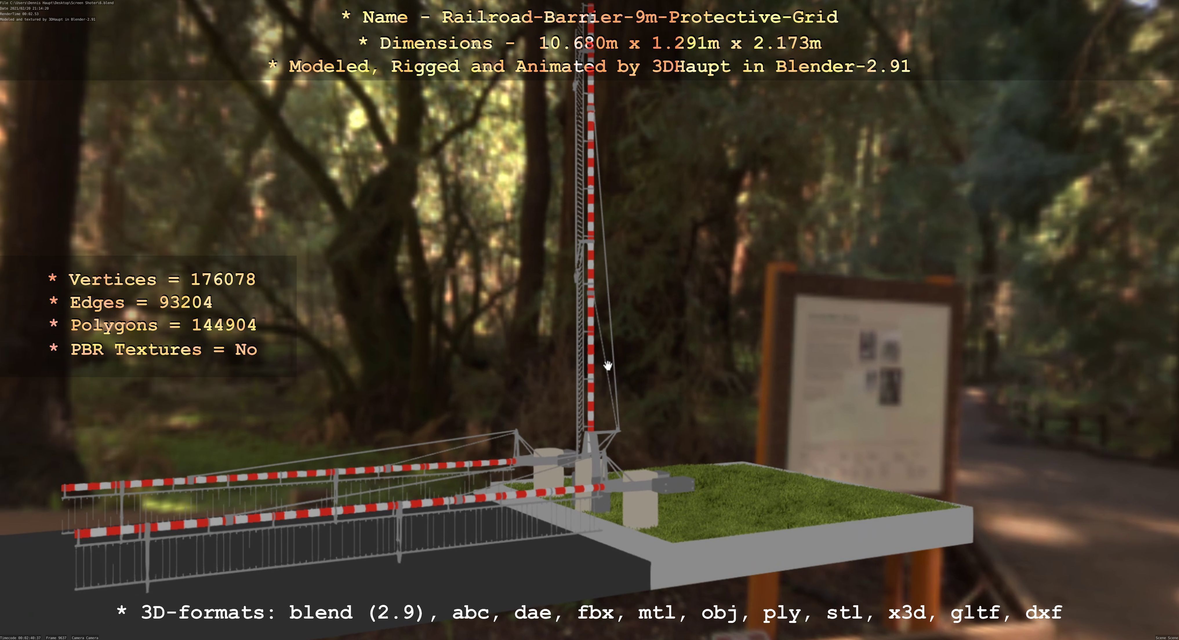 Railroad Barrier 9m High-Poly with Protective Grid 3D model_97