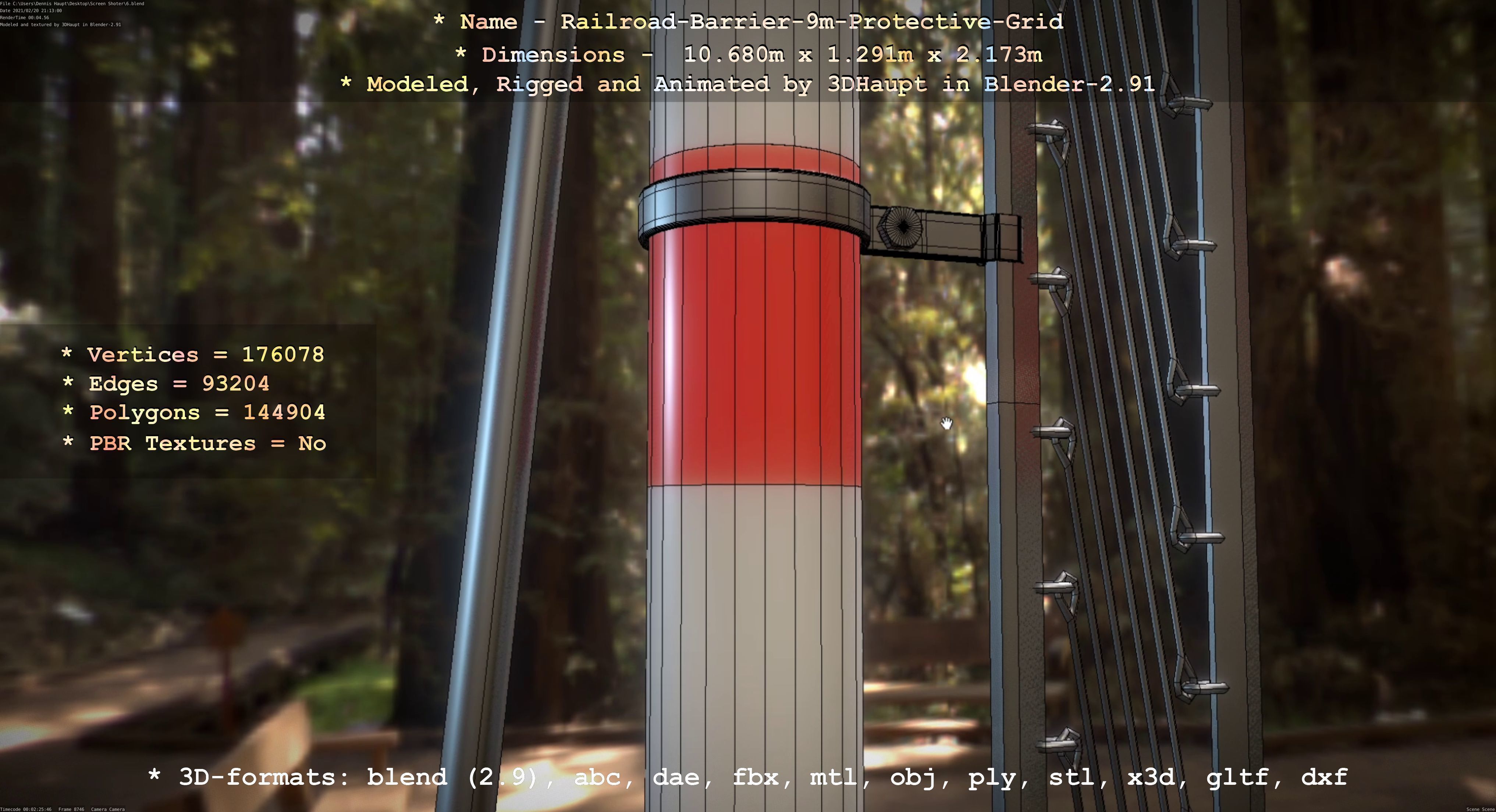 Railroad Barrier 9m High-Poly with Protective Grid 3D model_77