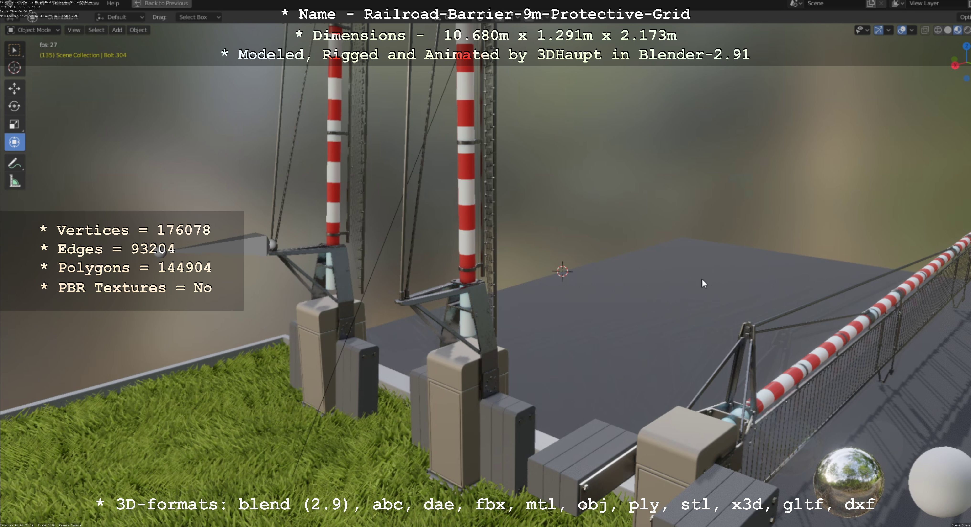 Railroad Barrier 9m High-Poly with Protective Grid 3D model_117