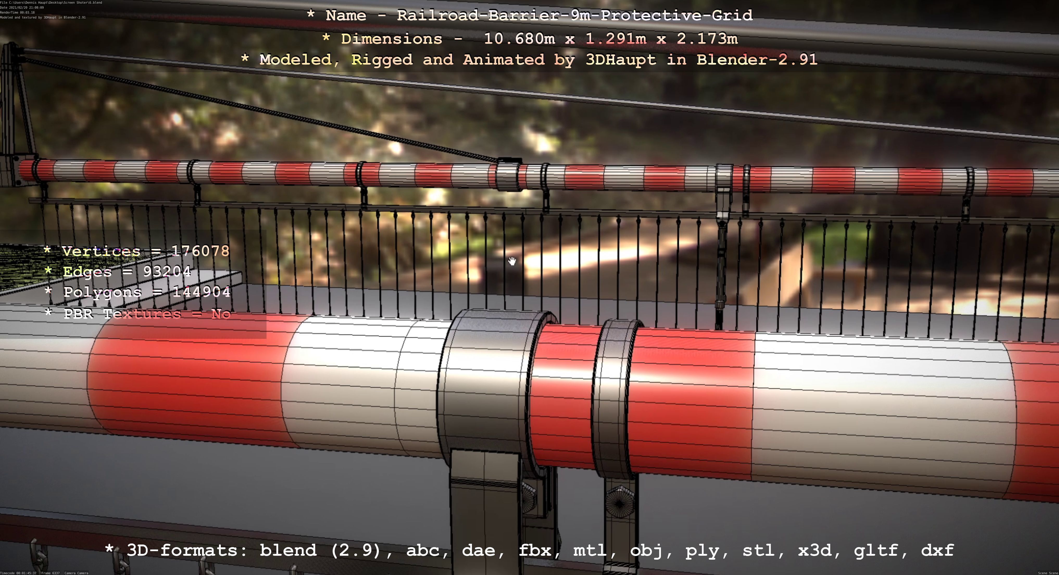 Railroad Barrier 9m High-Poly with Protective Grid 3D model_53