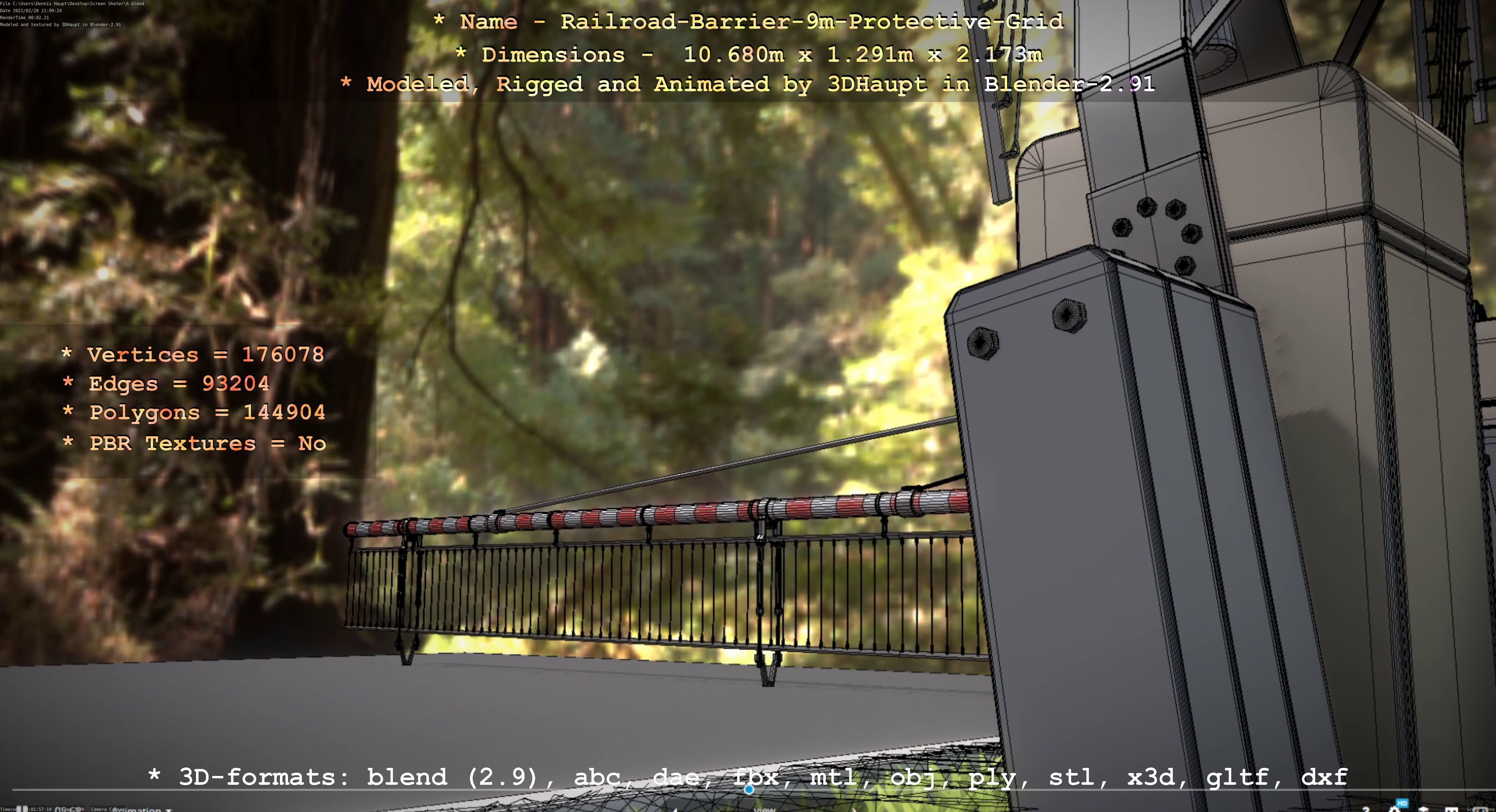 Railroad Barrier 9m High-Poly with Protective Grid 3D model_22