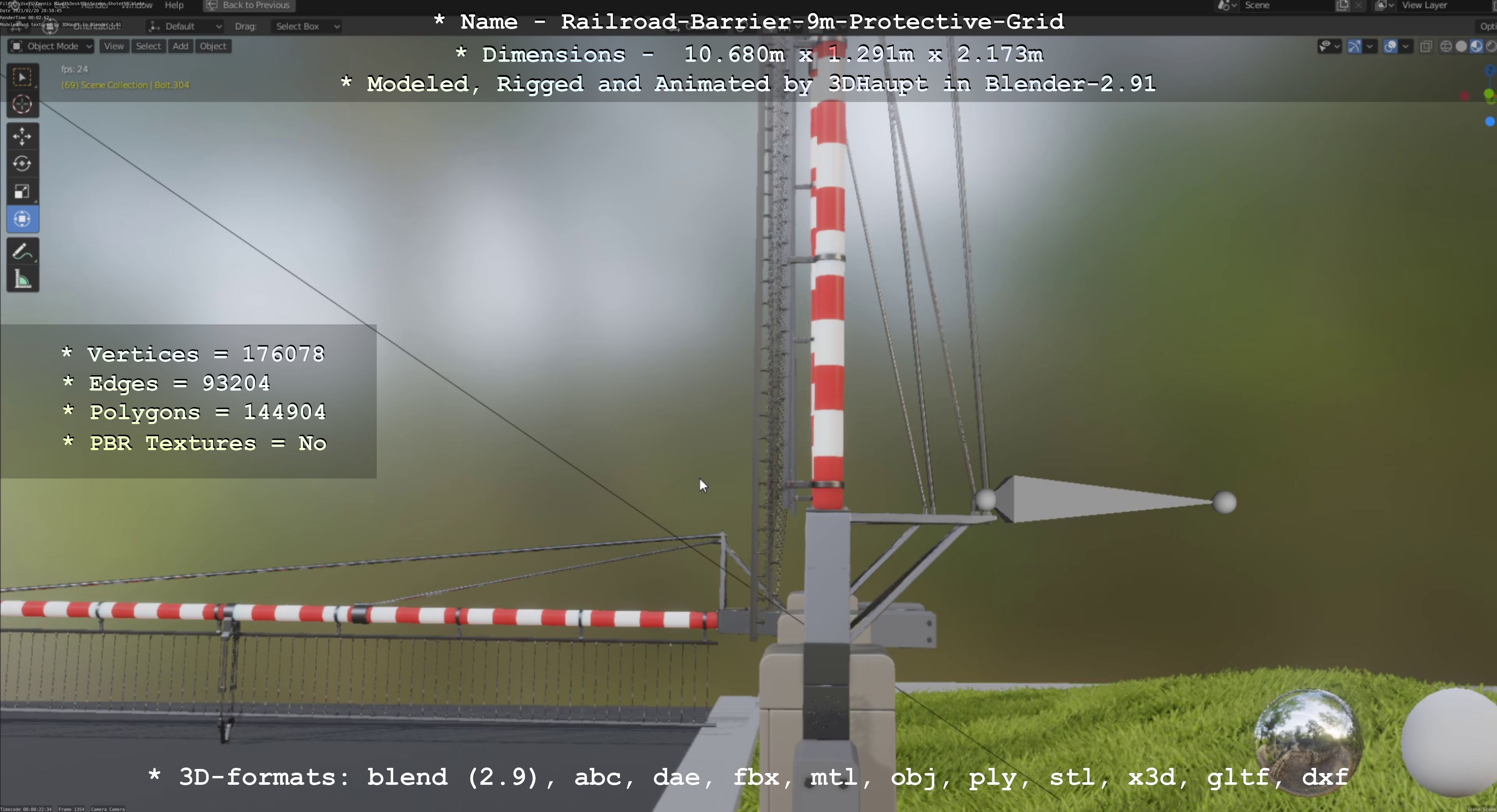 Railroad Barrier 9m High-Poly with Protective Grid 3D model_116