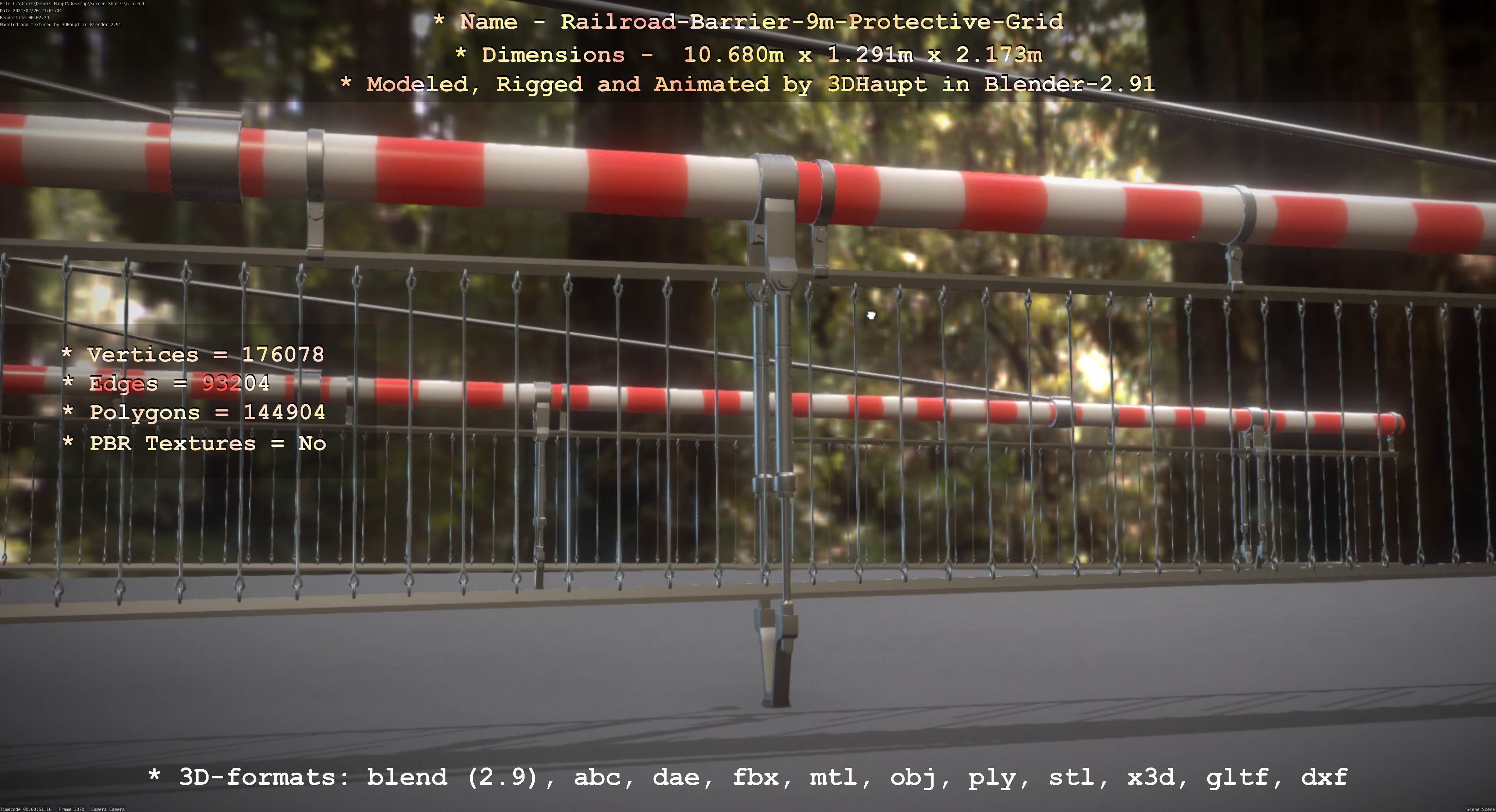 Railroad Barrier 9m High-Poly with Protective Grid 3D model_41