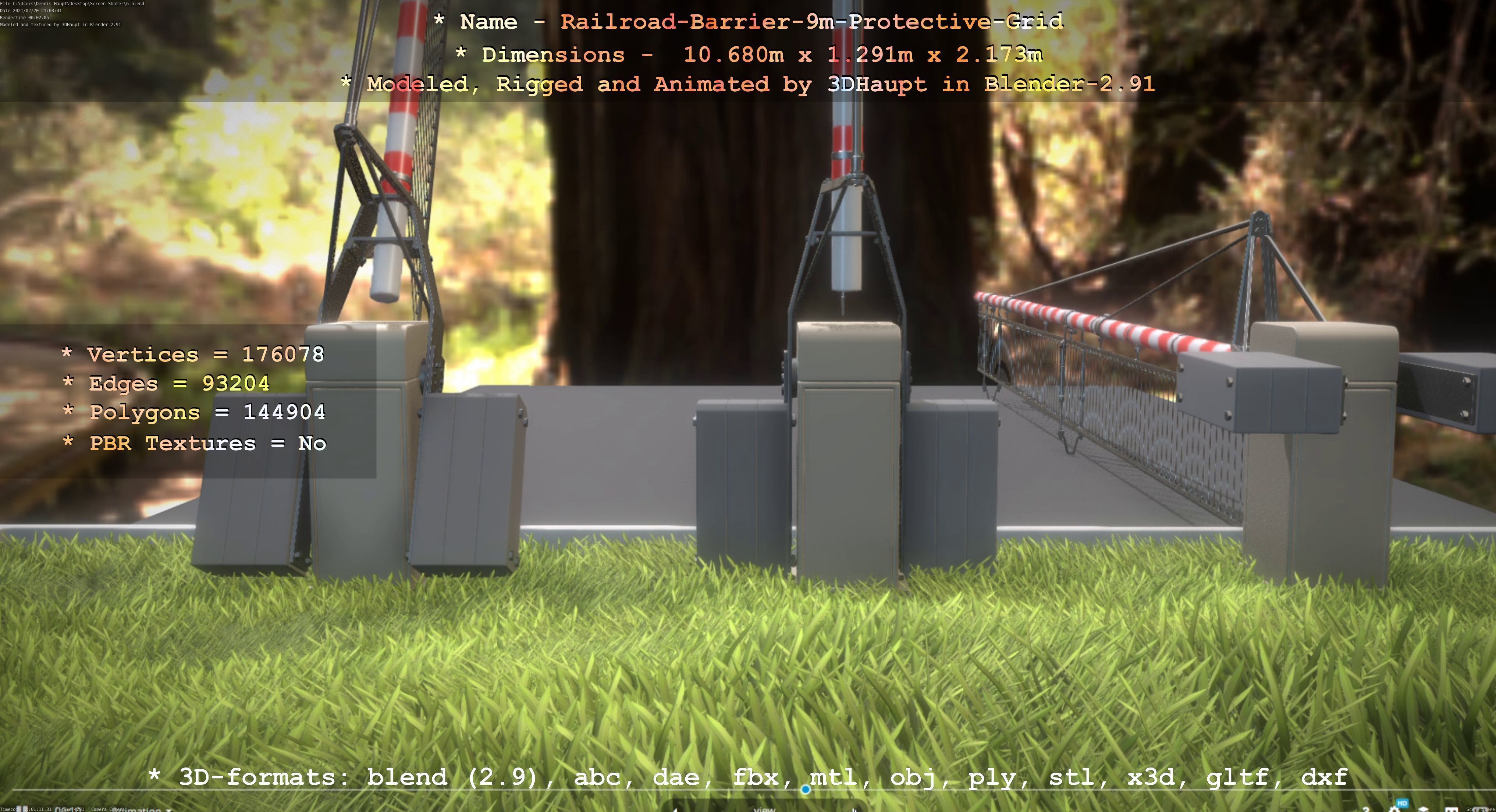 Railroad Barrier 9m High-Poly with Protective Grid 3D model_7