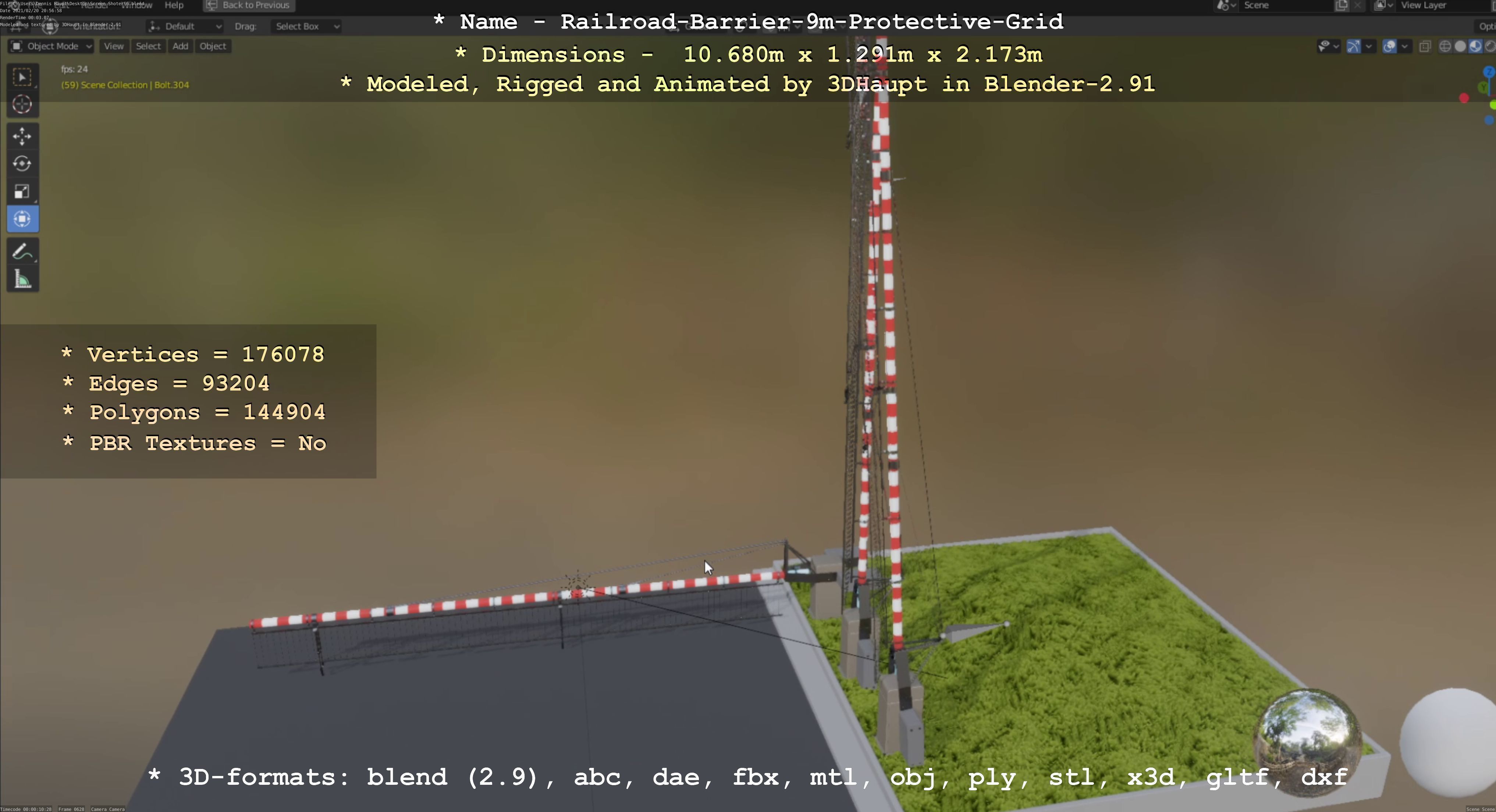 Railroad Barrier 9m High-Poly with Protective Grid 3D model_102