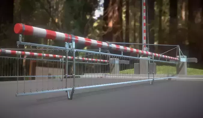 Railroad Barrier 9m High-Poly with Protective Grid 3D model