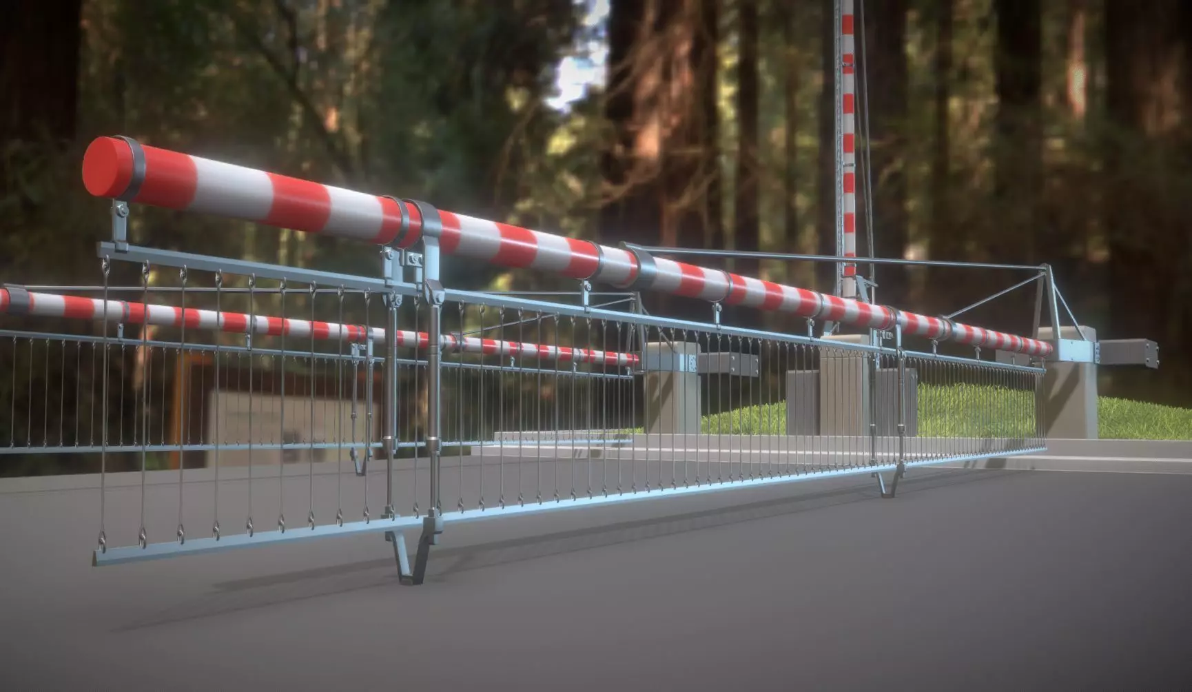 Railroad Barrier 9m High-Poly with Protective Grid 3D model_0
