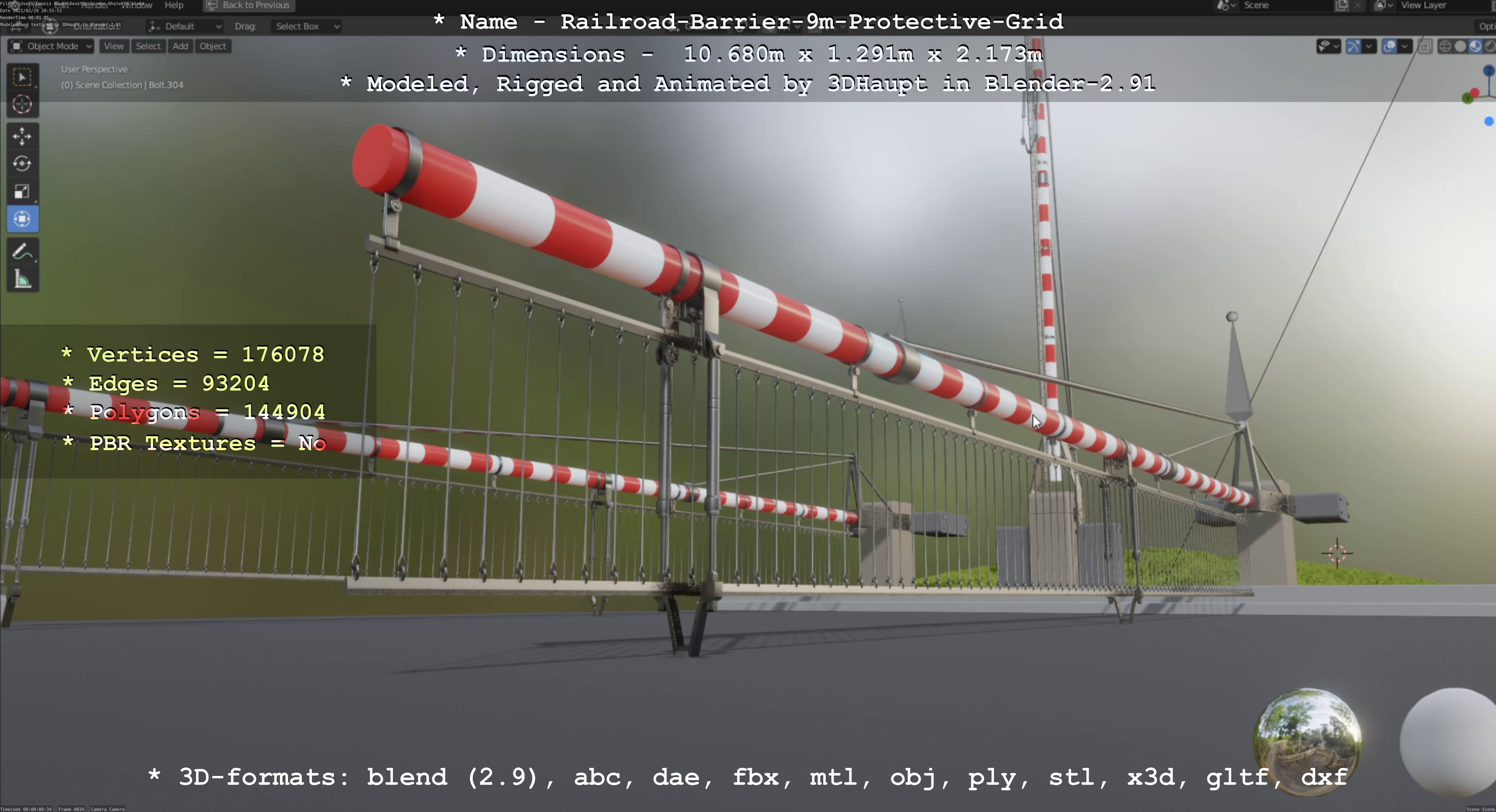 Railroad Barrier 9m High-Poly with Protective Grid 3D model_100