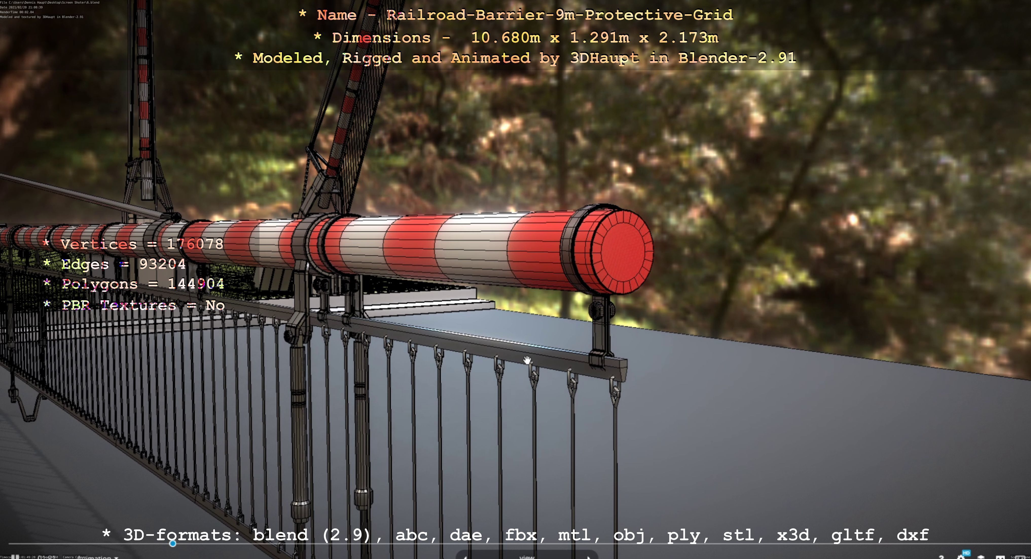 Railroad Barrier 9m High-Poly with Protective Grid 3D model_48