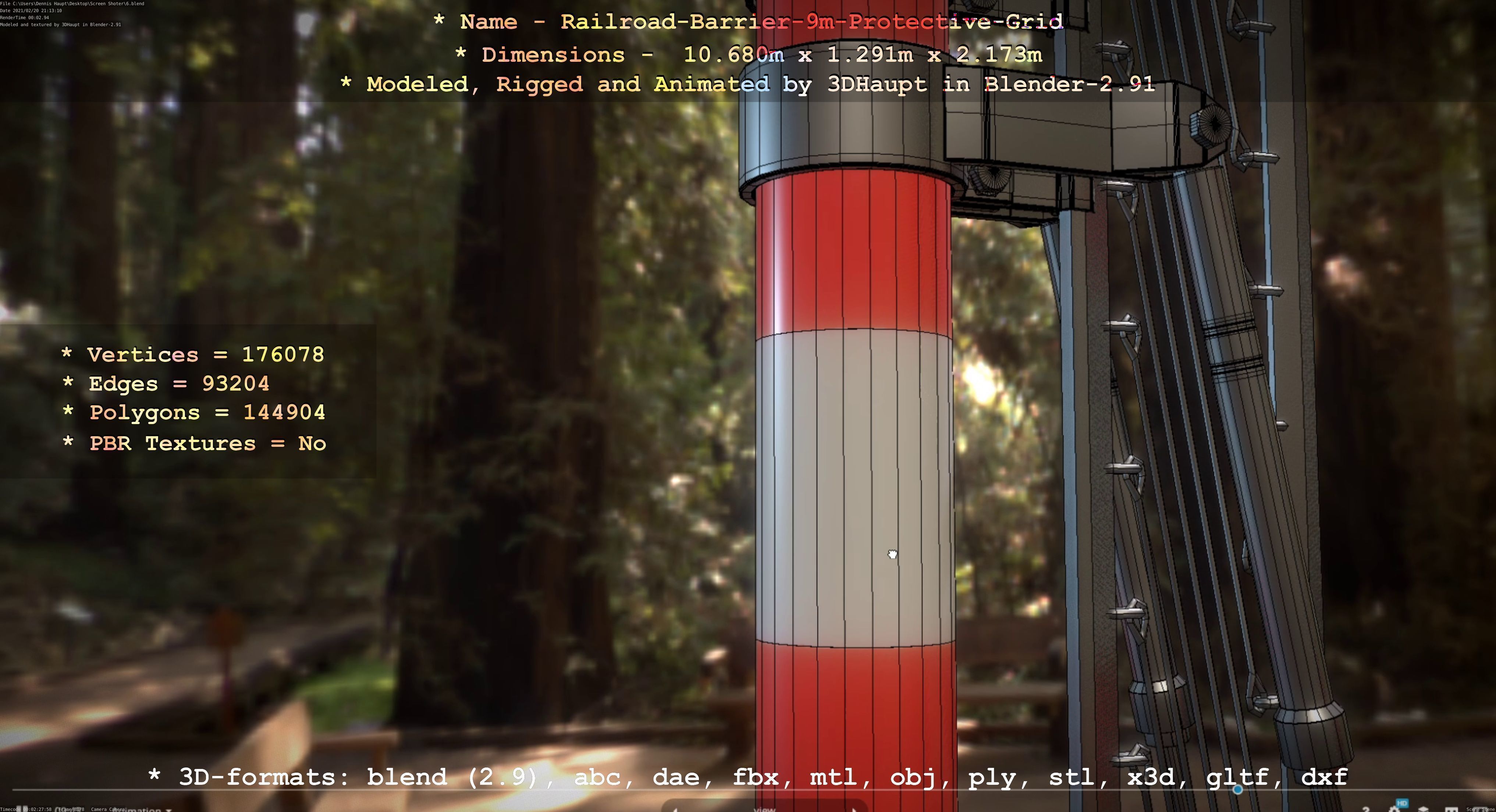 Railroad Barrier 9m High-Poly with Protective Grid 3D model_82