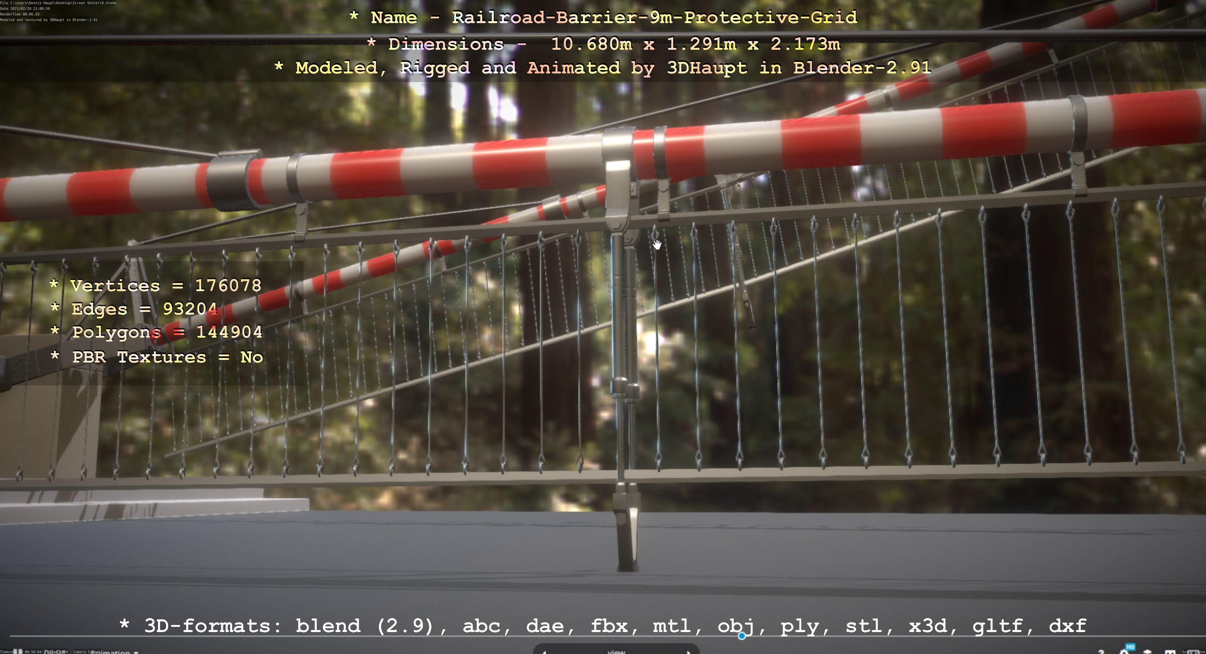 Railroad Barrier 9m High-Poly with Protective Grid 3D model_44