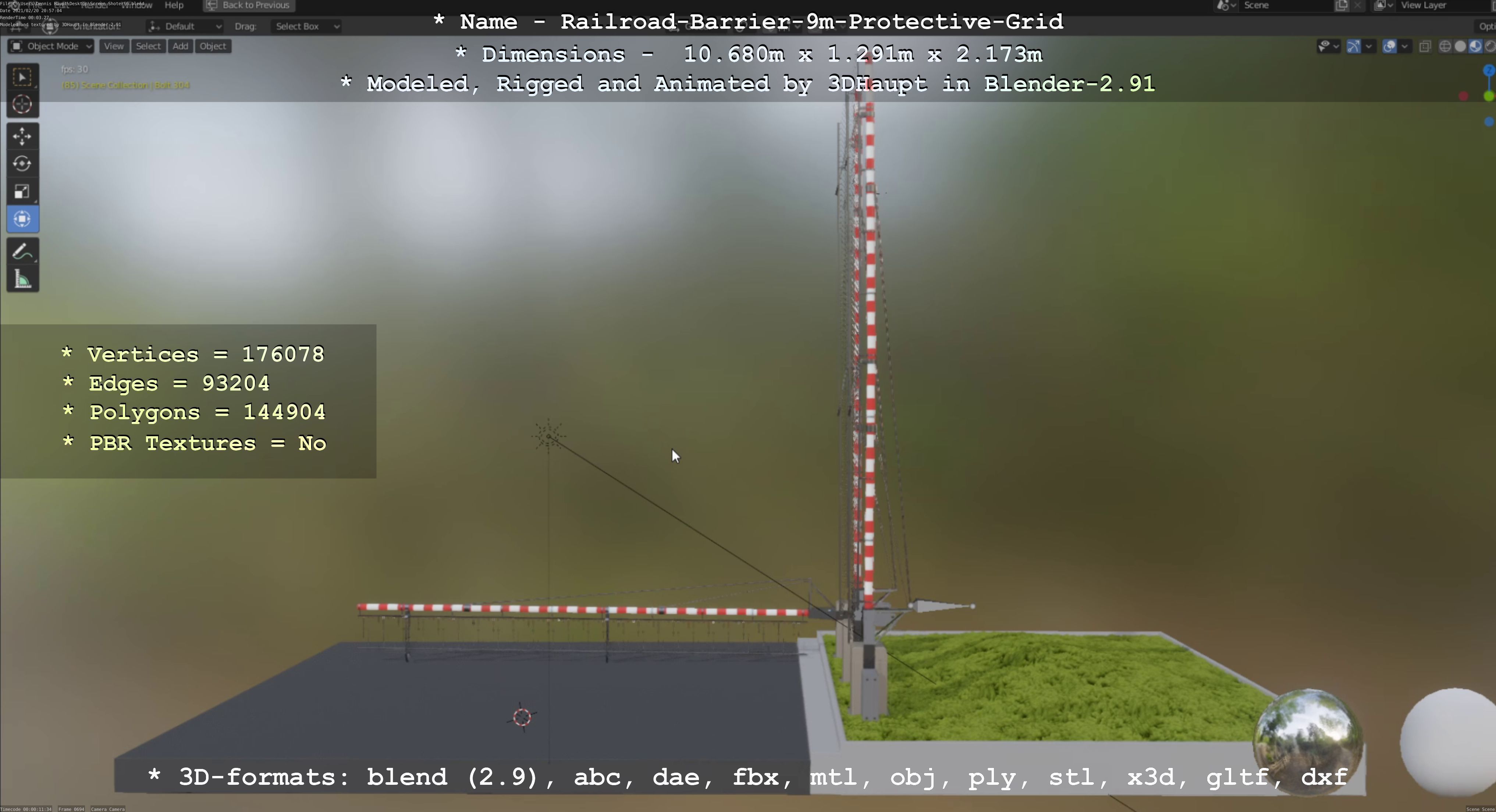 Railroad Barrier 9m High-Poly with Protective Grid 3D model_107