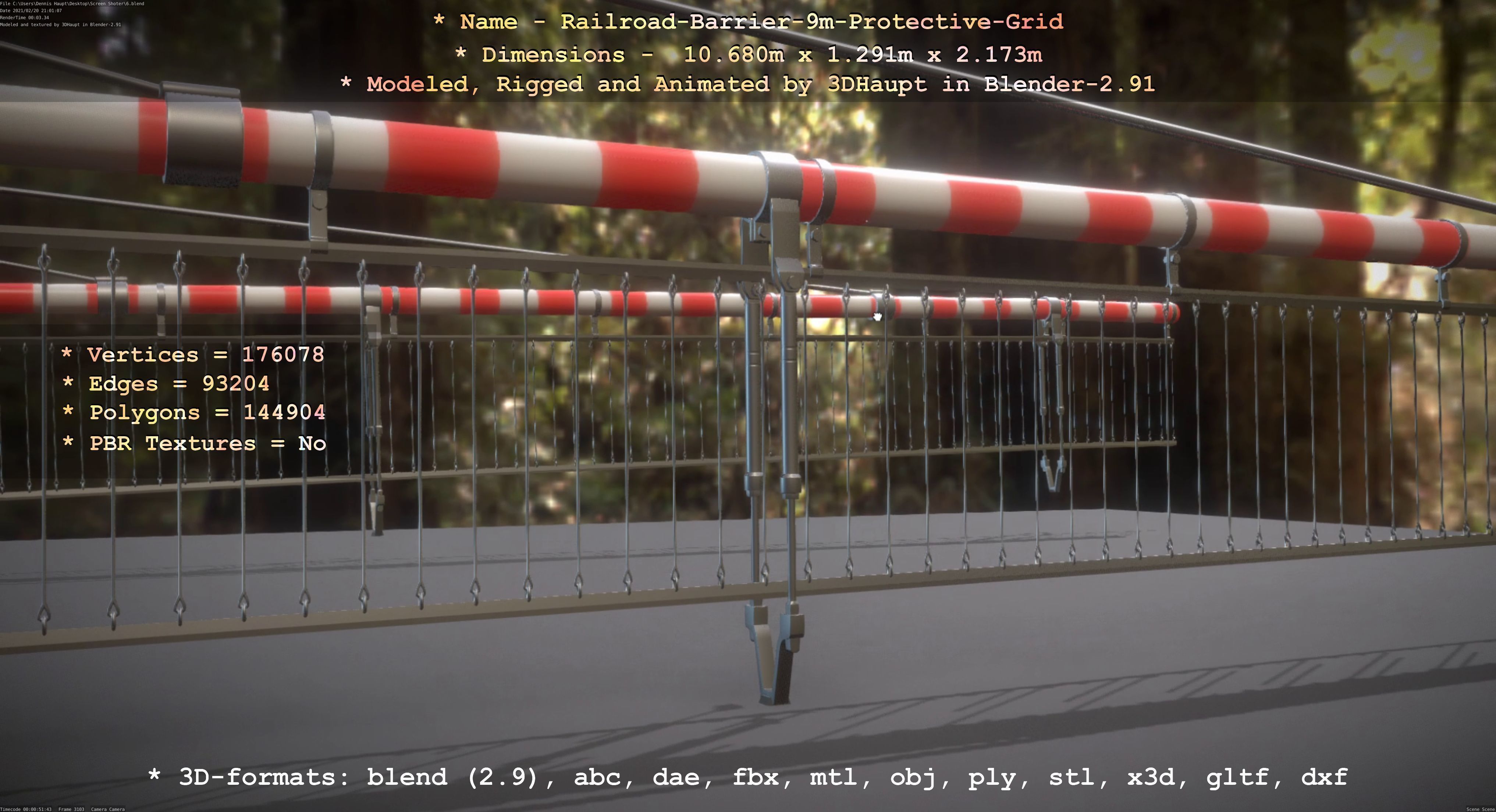 Railroad Barrier 9m High-Poly with Protective Grid 3D model_42