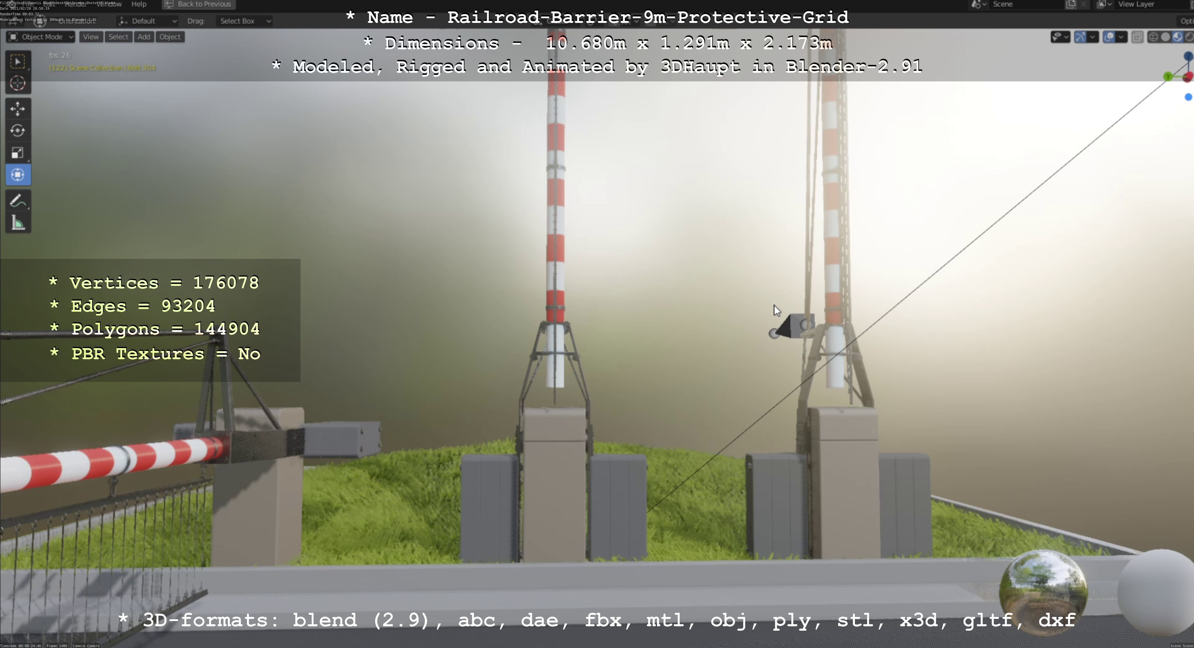 Railroad Barrier 9m High-Poly with Protective Grid 3D model_118