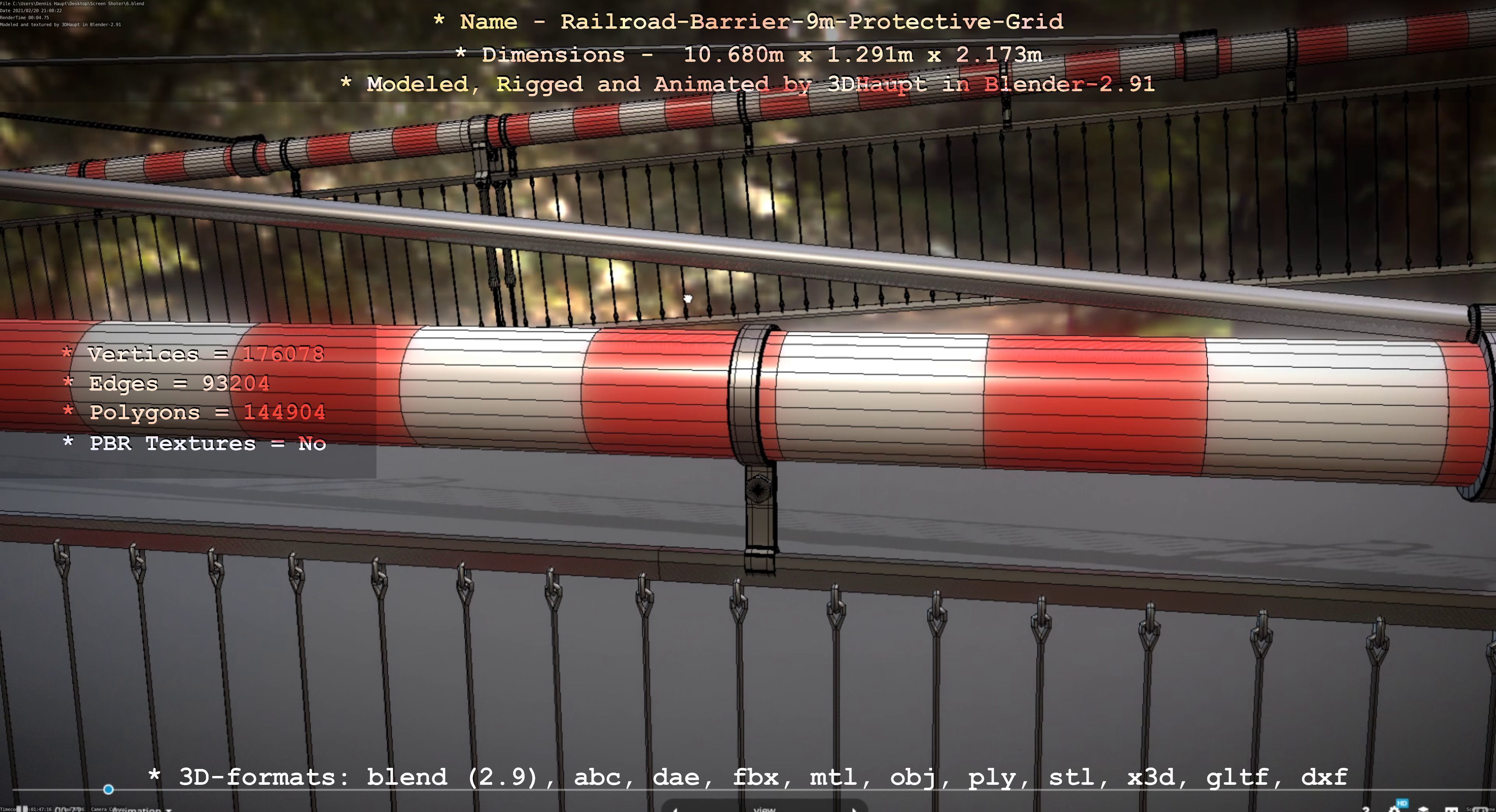 Railroad Barrier 9m High-Poly with Protective Grid 3D model_49