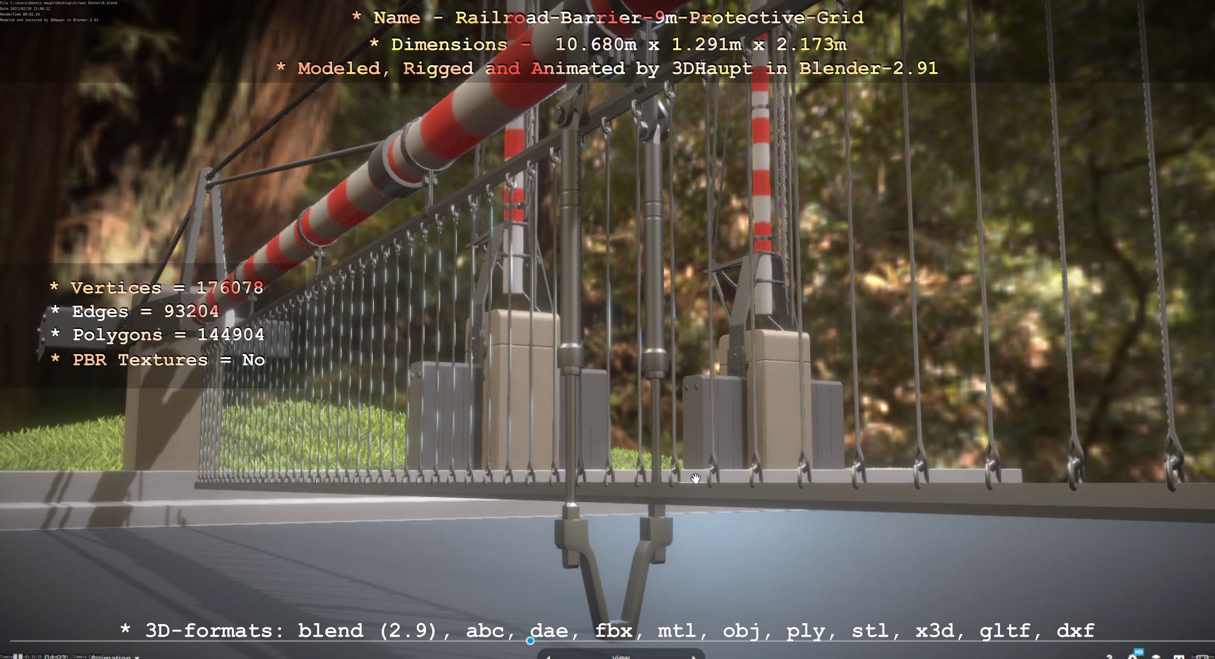 Railroad Barrier 9m High-Poly with Protective Grid 3D model_12