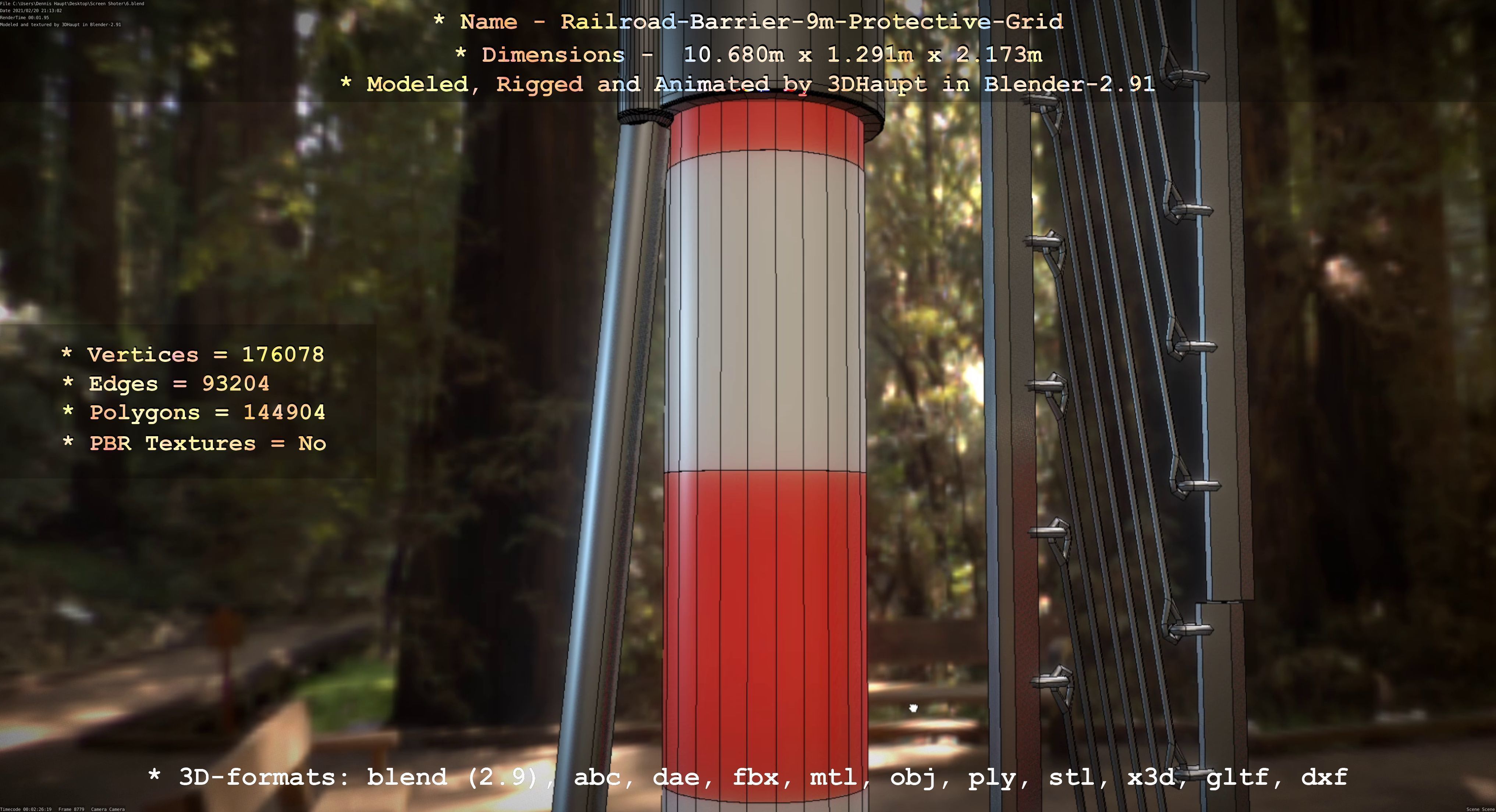 Railroad Barrier 9m High-Poly with Protective Grid 3D model_80