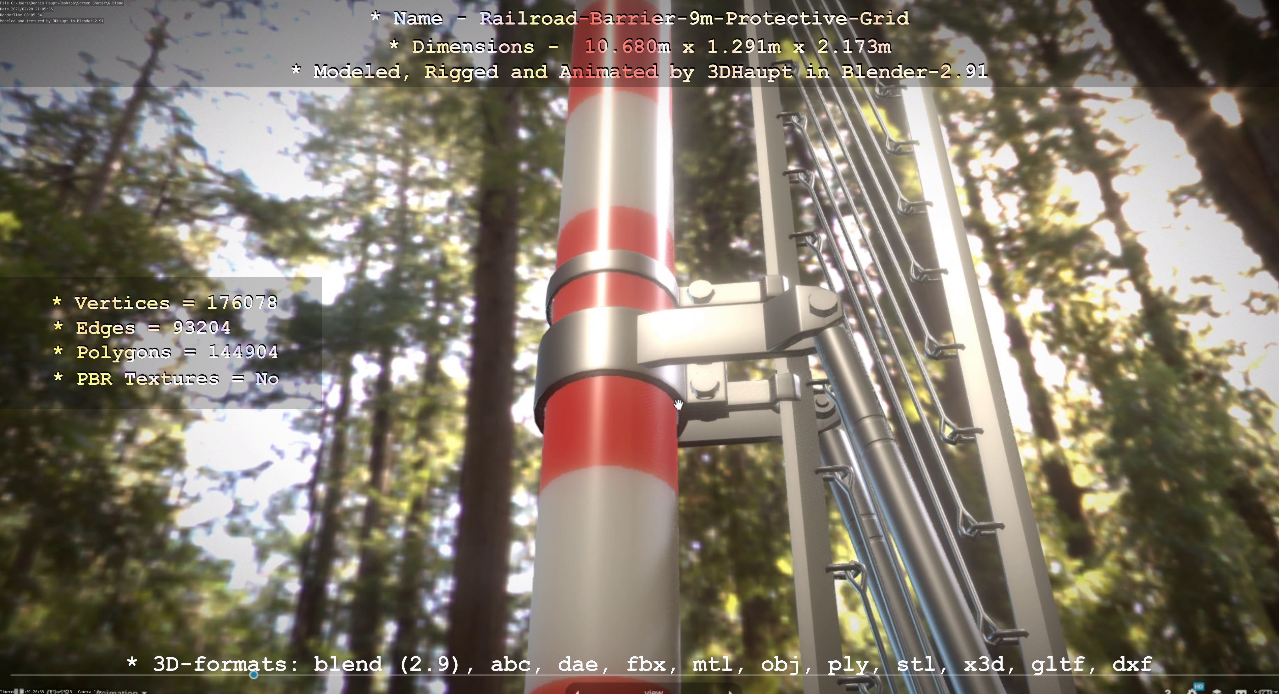 Railroad Barrier 9m High-Poly with Protective Grid 3D model_11