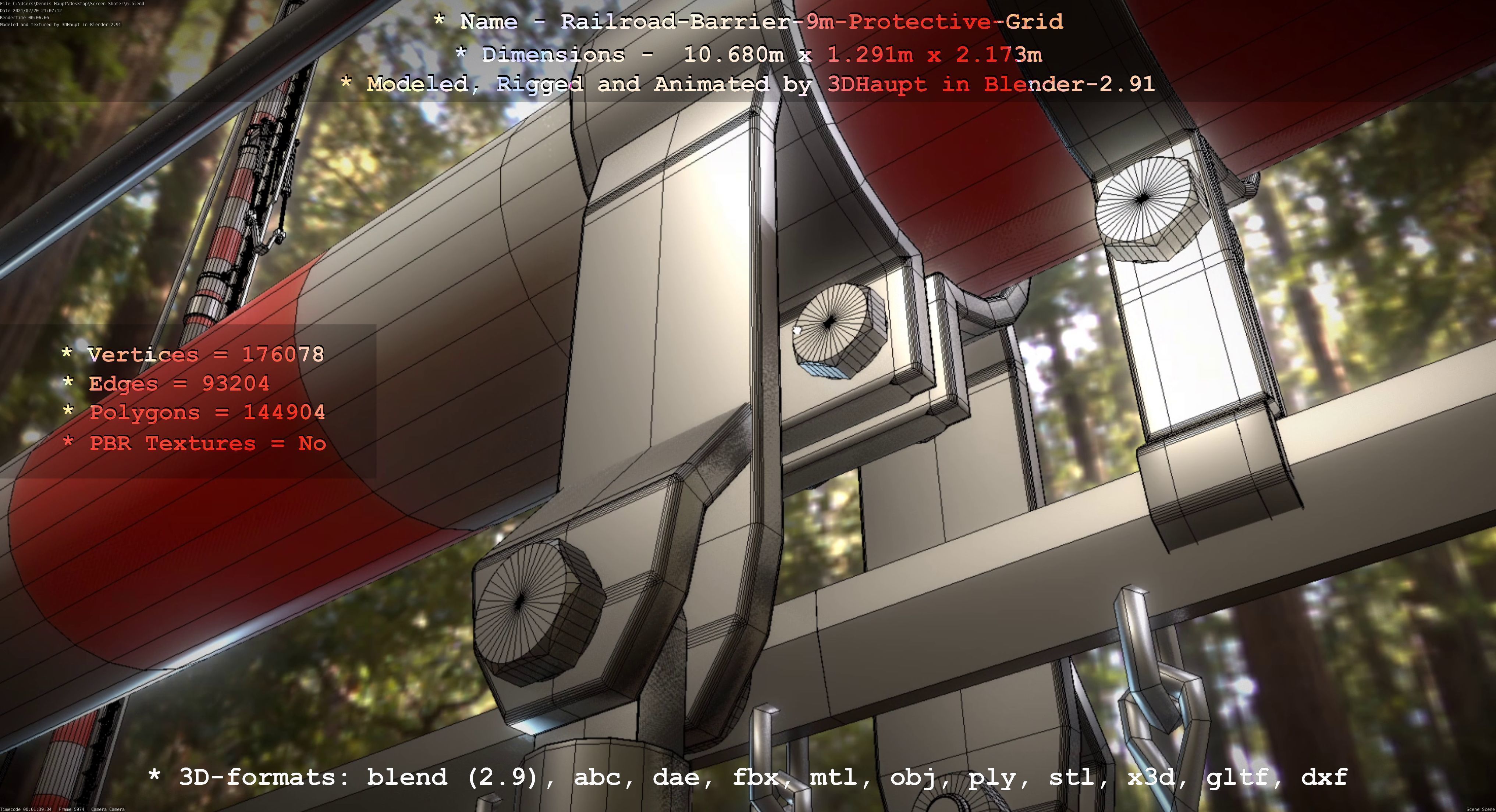 Railroad Barrier 9m High-Poly with Protective Grid 3D model_16